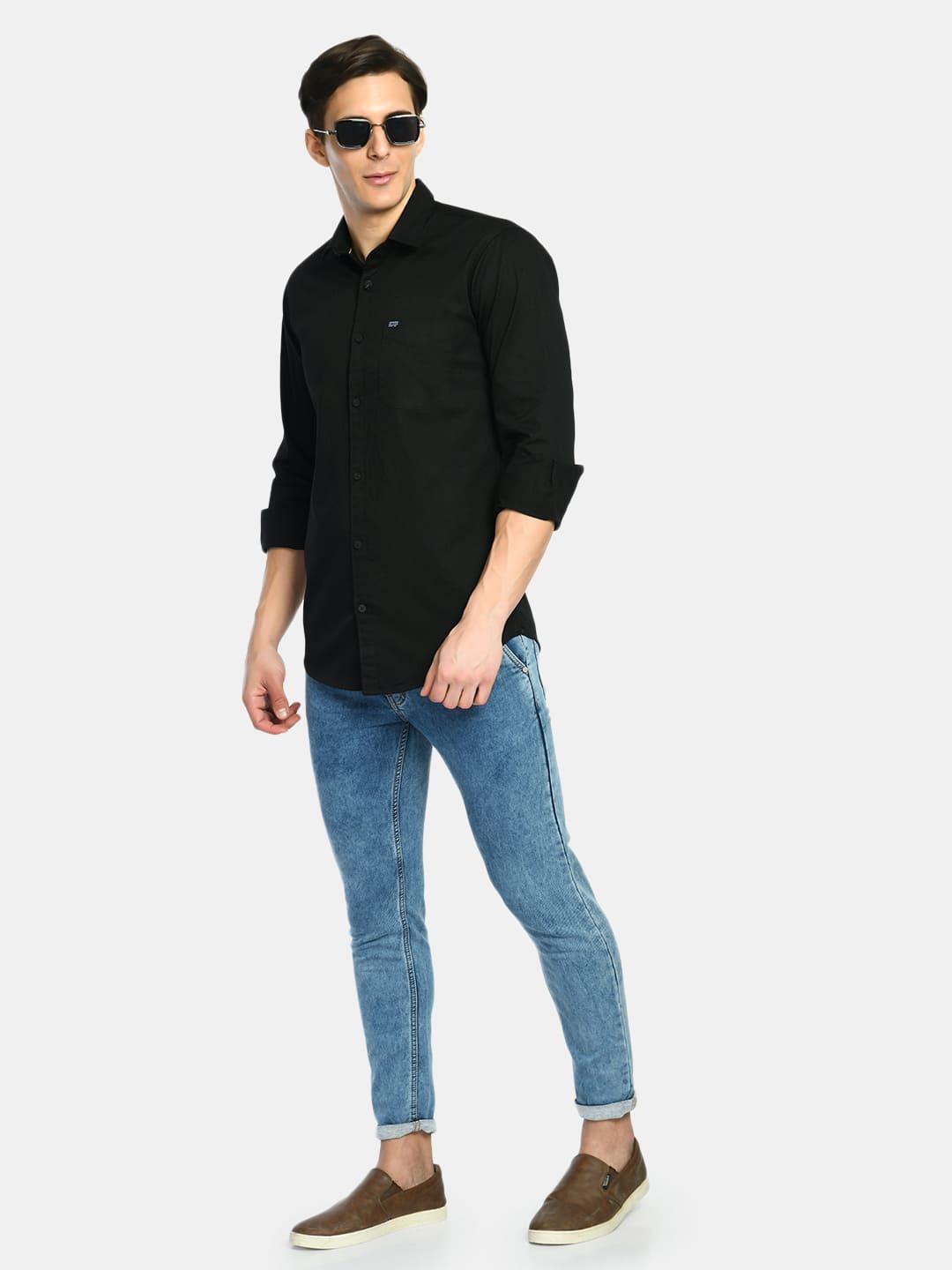 Men's Ink Black Solid Cotton Casual Shirt