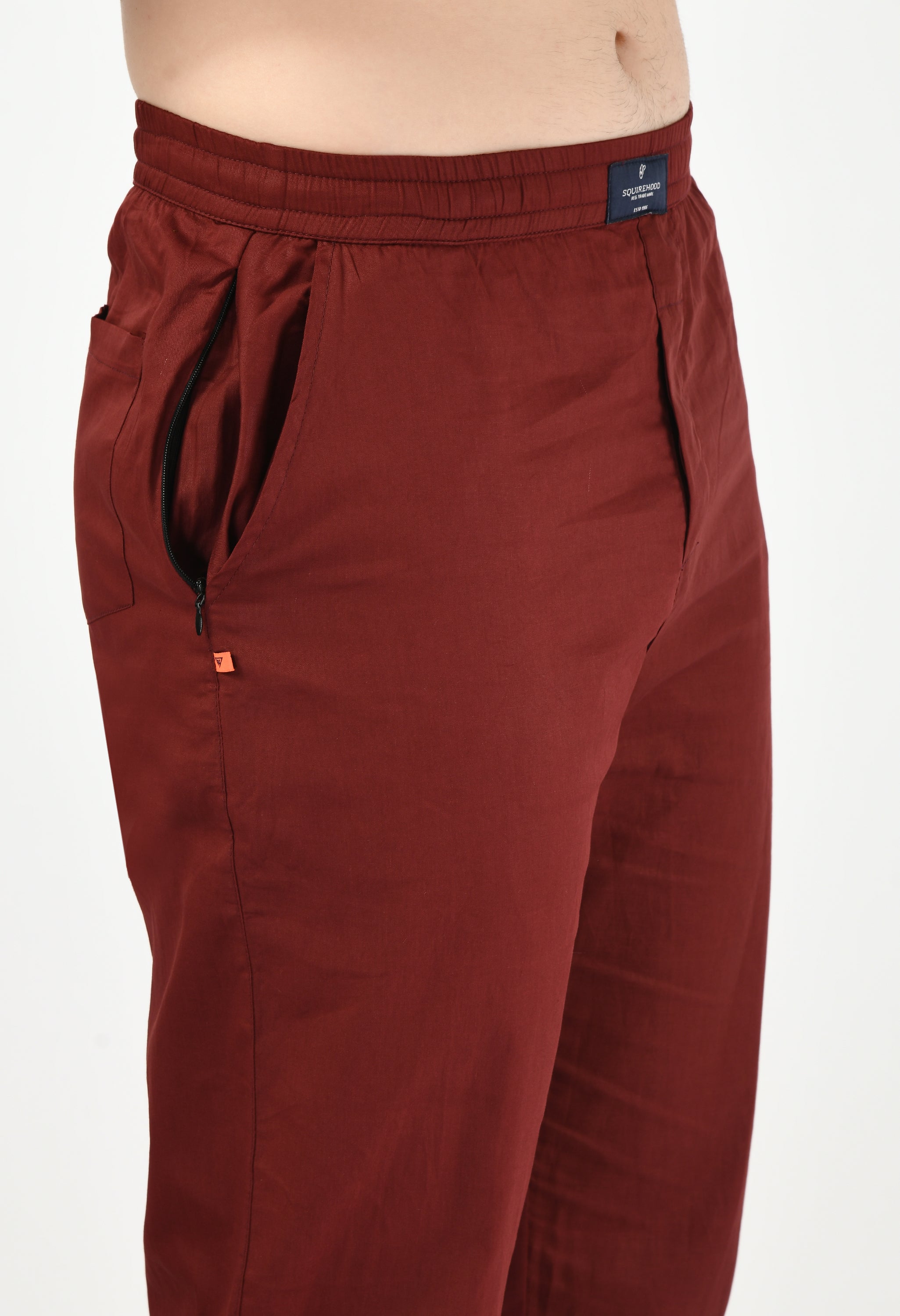 Solid Cotton Twill Relaxed Fit Men's Trouser - Marron - SQUIREHOOD