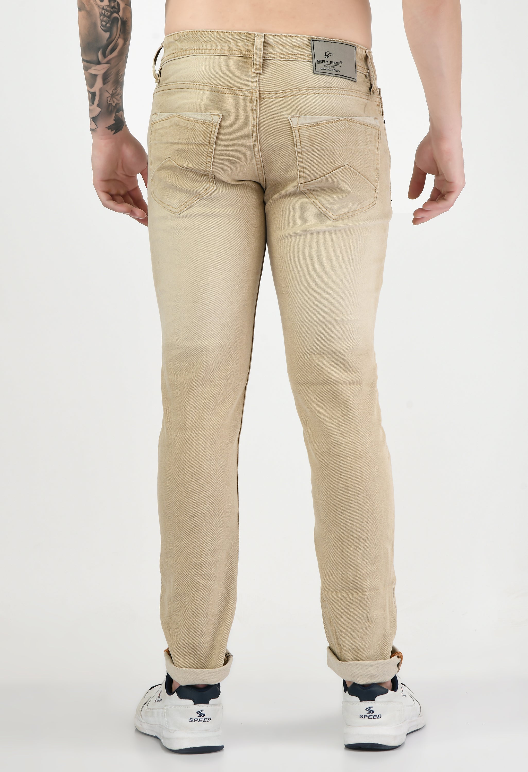 Beige Denim Slim Fit Jeans for Men - SQUIREHOOD