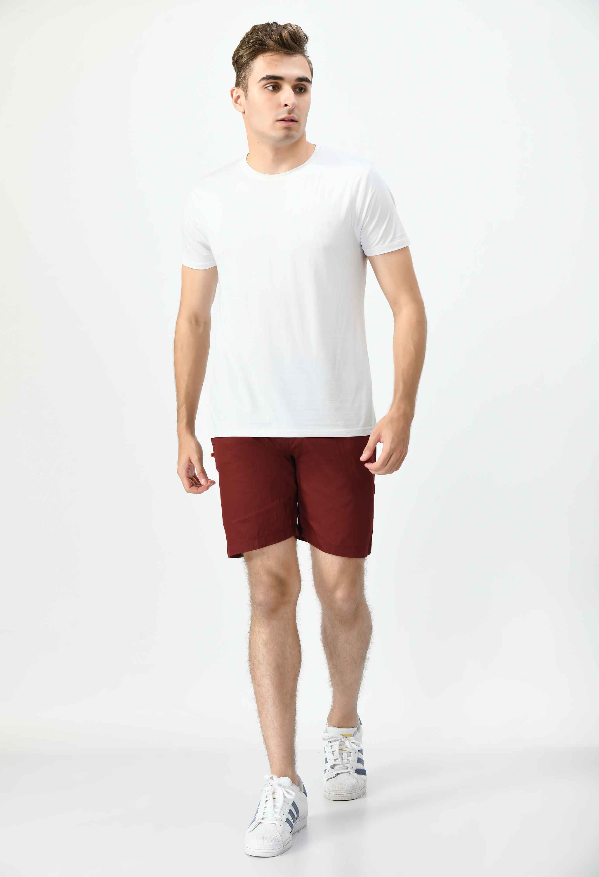 Men's Cotton Twill Solid Boxer with Side Pocket - Maroon