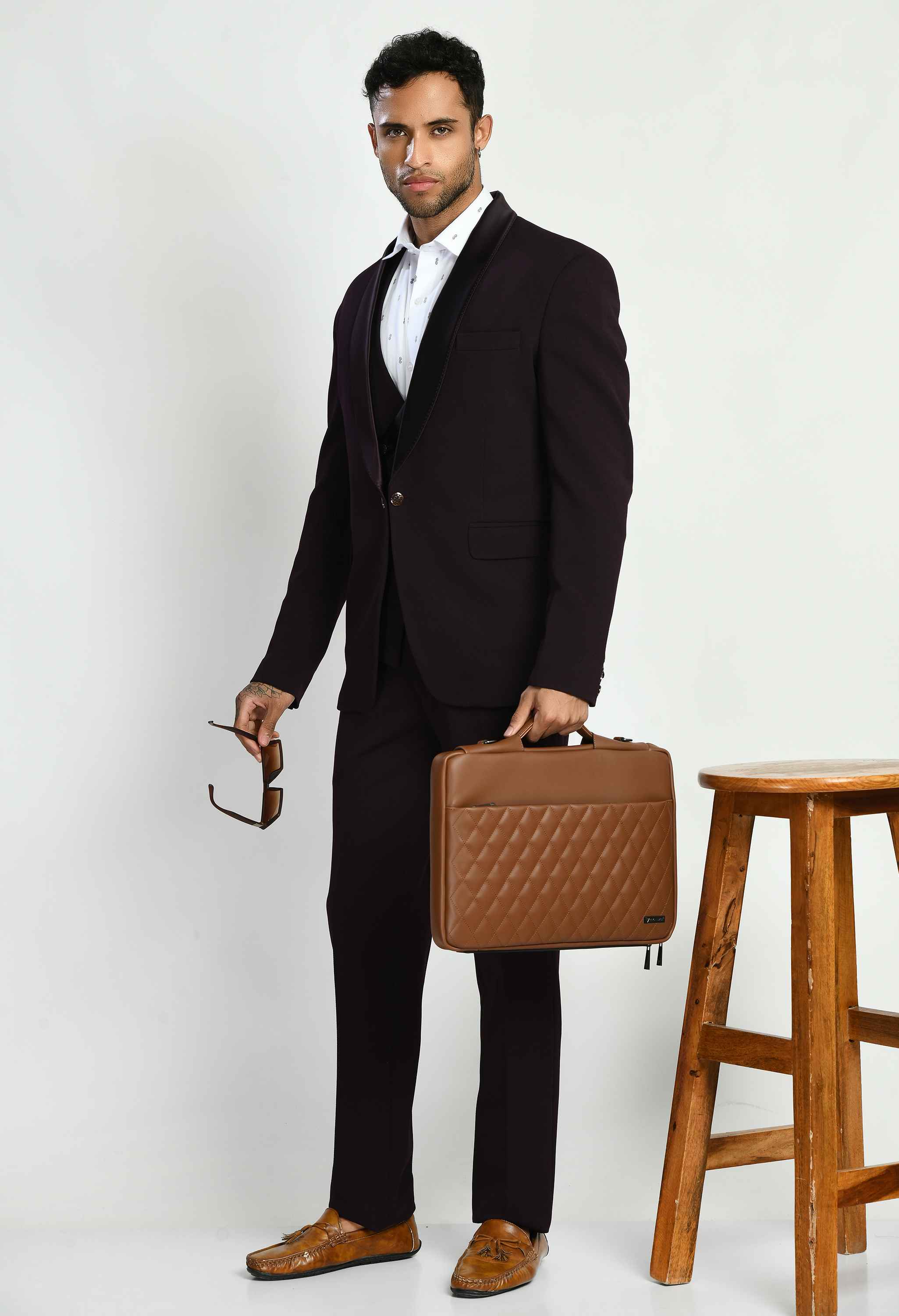Men's Tuxedo Slim Fit Wine Suit Set