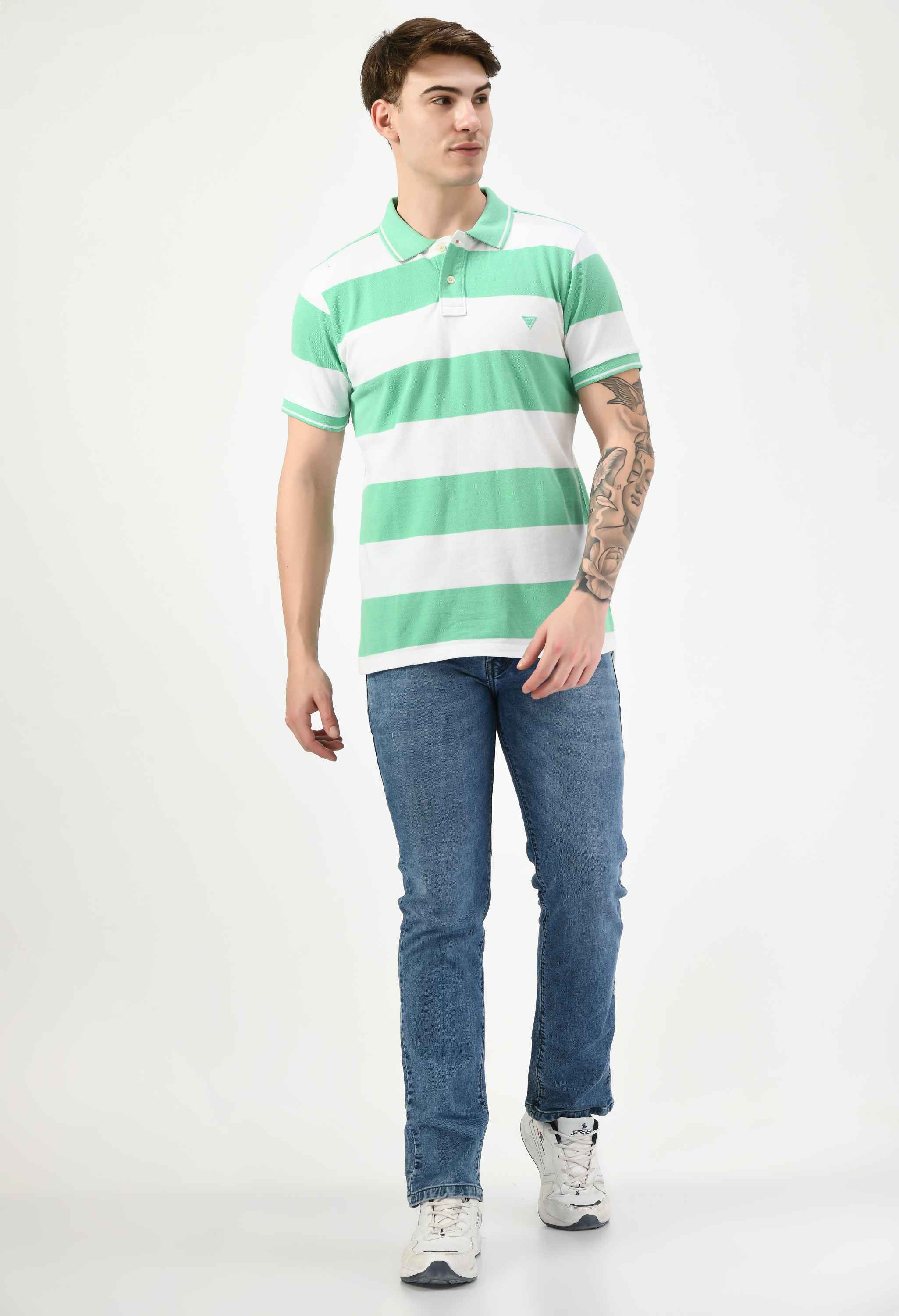 Men's Striped Regular Fit Polo Neck T-Shirt