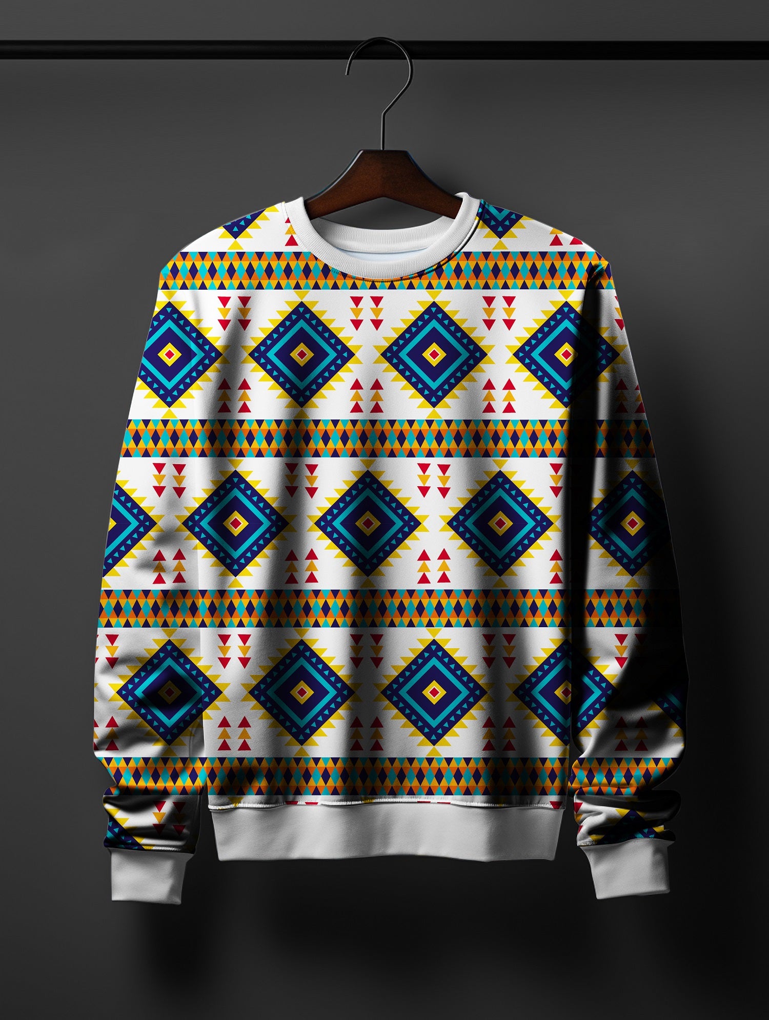 Aztec Pattern White Printed Sweatshirt - SQUIREHOOD