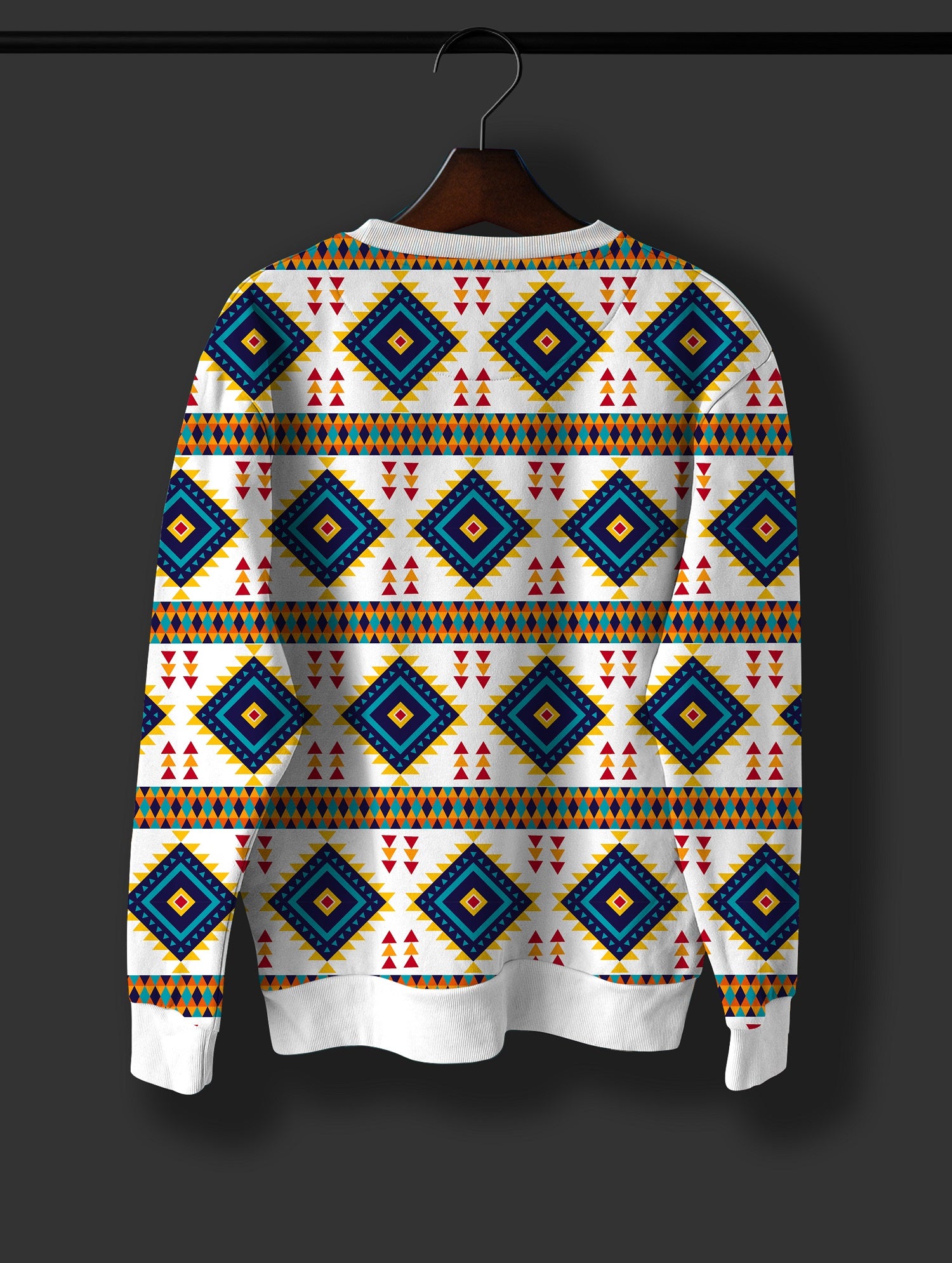 Aztec Pattern White Printed Sweatshirt - SQUIREHOOD