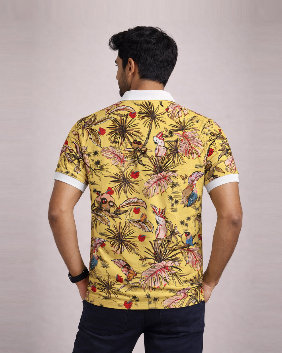 Love Birds Yellow Print Polo T-Shirt