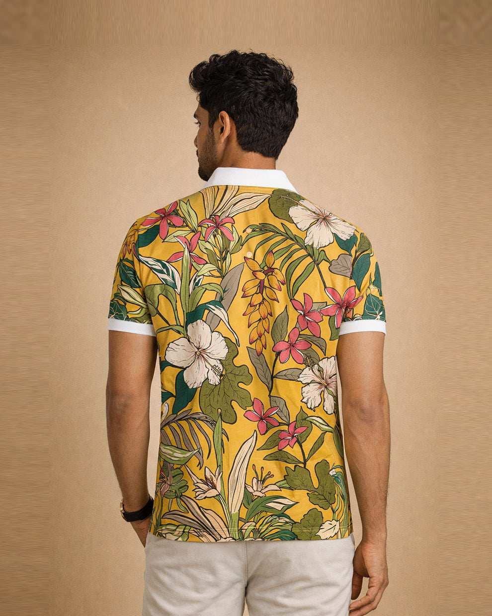 Yellow Floral Print Polo T-Shirt