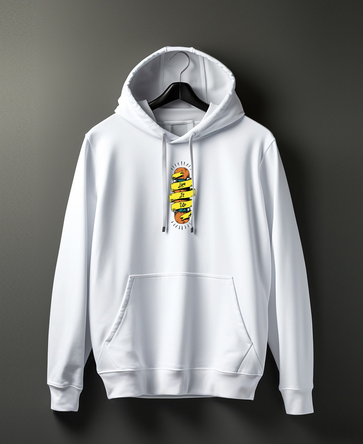 Live It Up White Graphic Printed Cotton Hoodie - #0114 - SQUIREHOOD