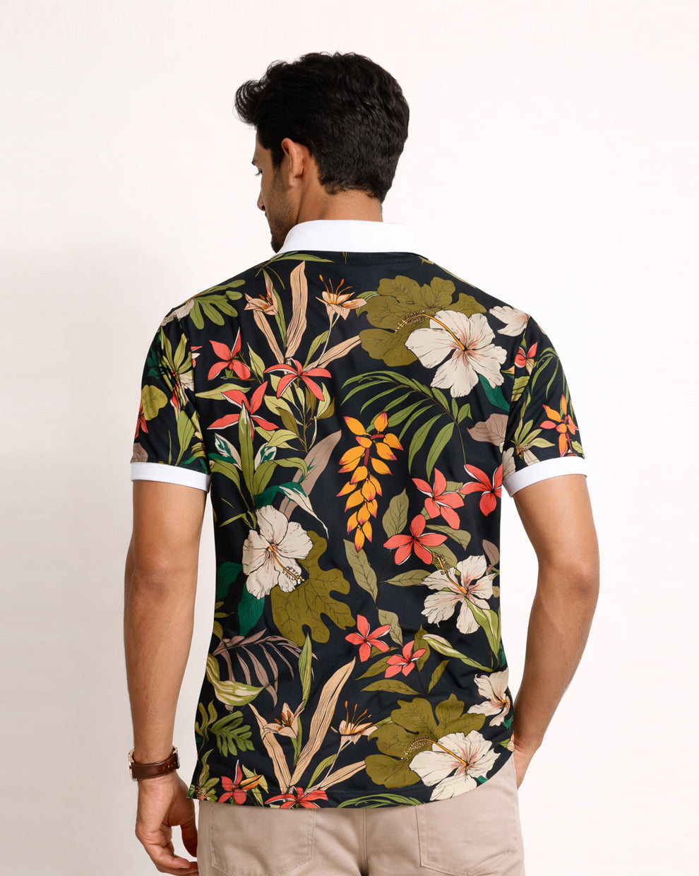 Black Floral Print Polo T-Shirt