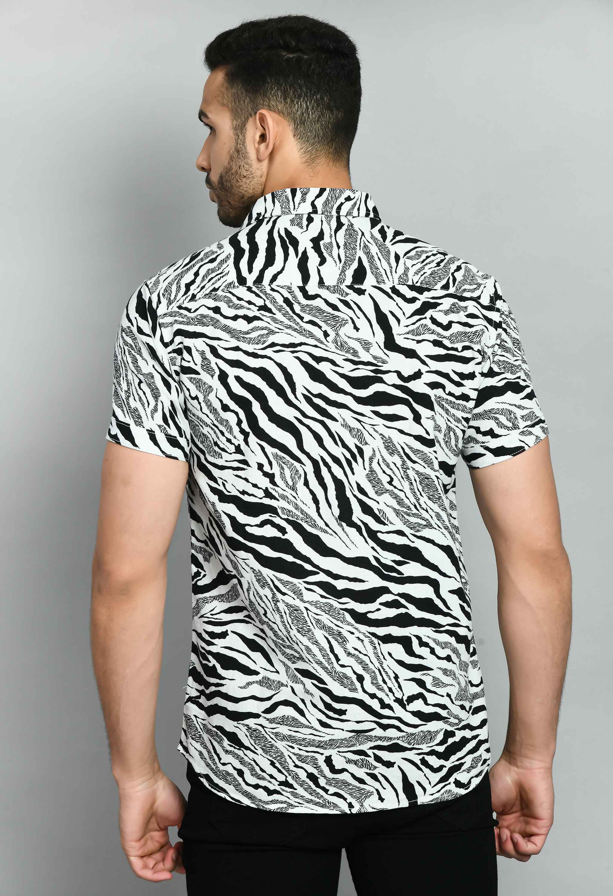 Animal Print Black White Linen Shirt