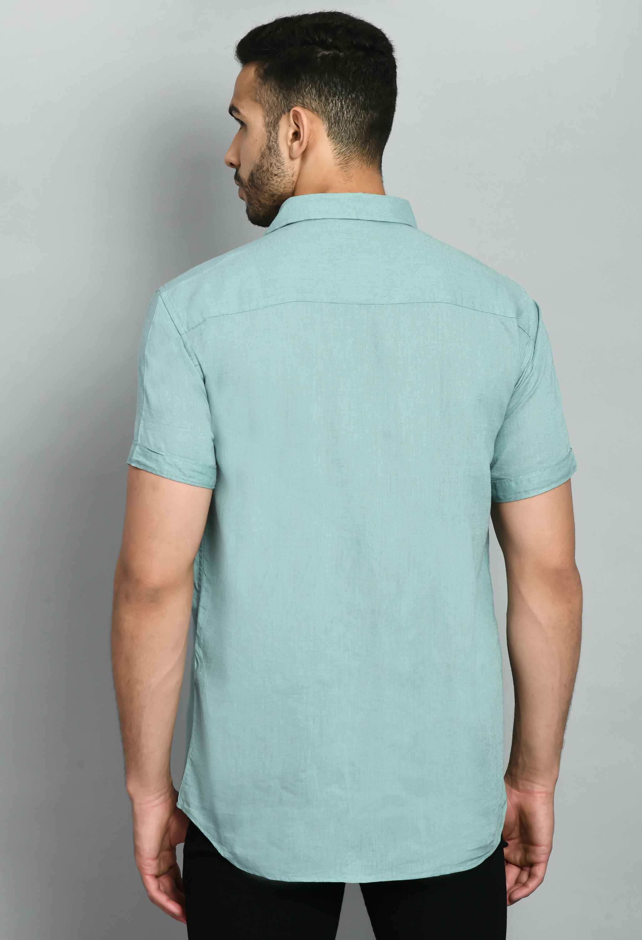 Basic Mint Green Linen Casual Shirt