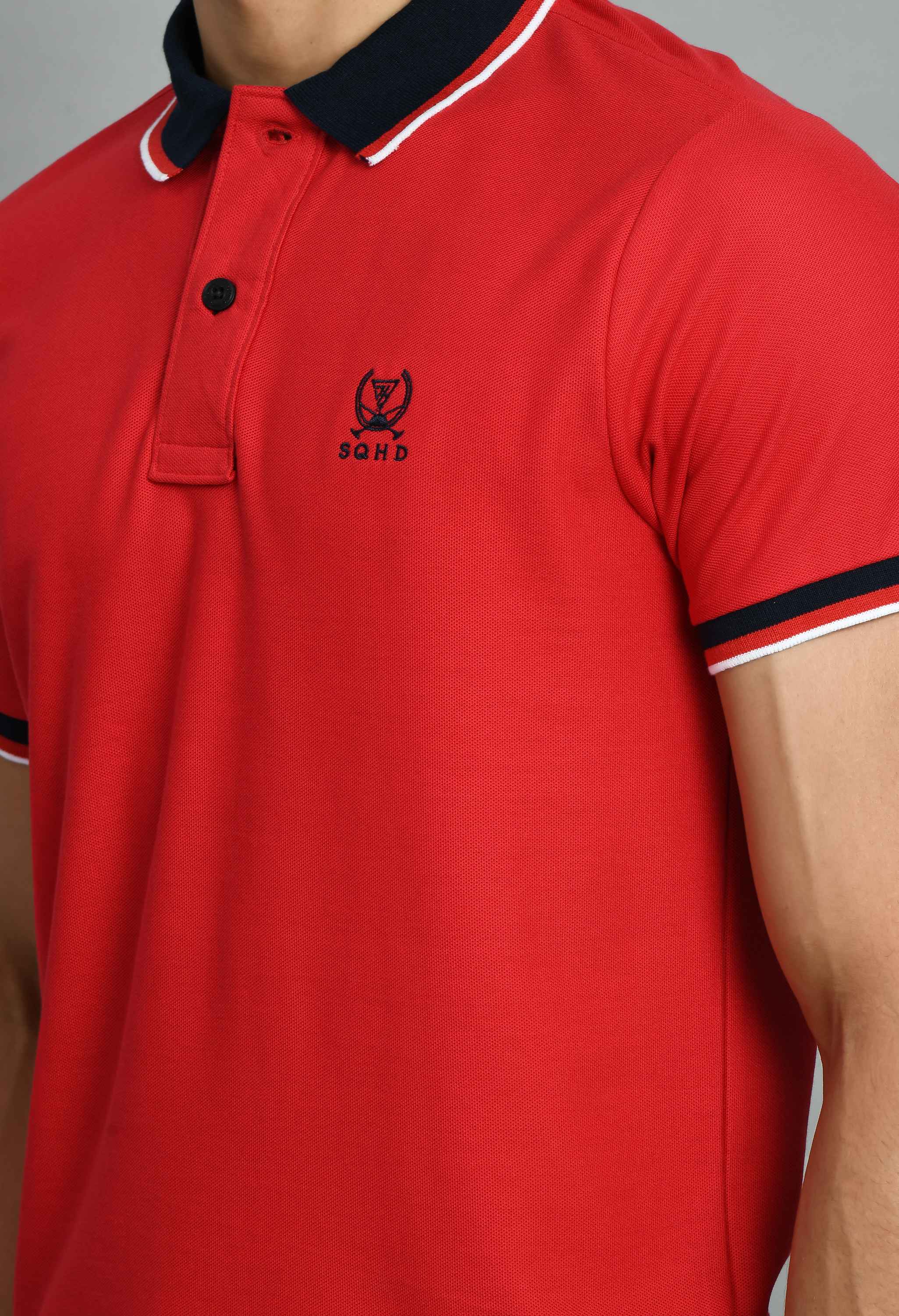 Men's Solid Red Smart Fit Polo T-Shirt