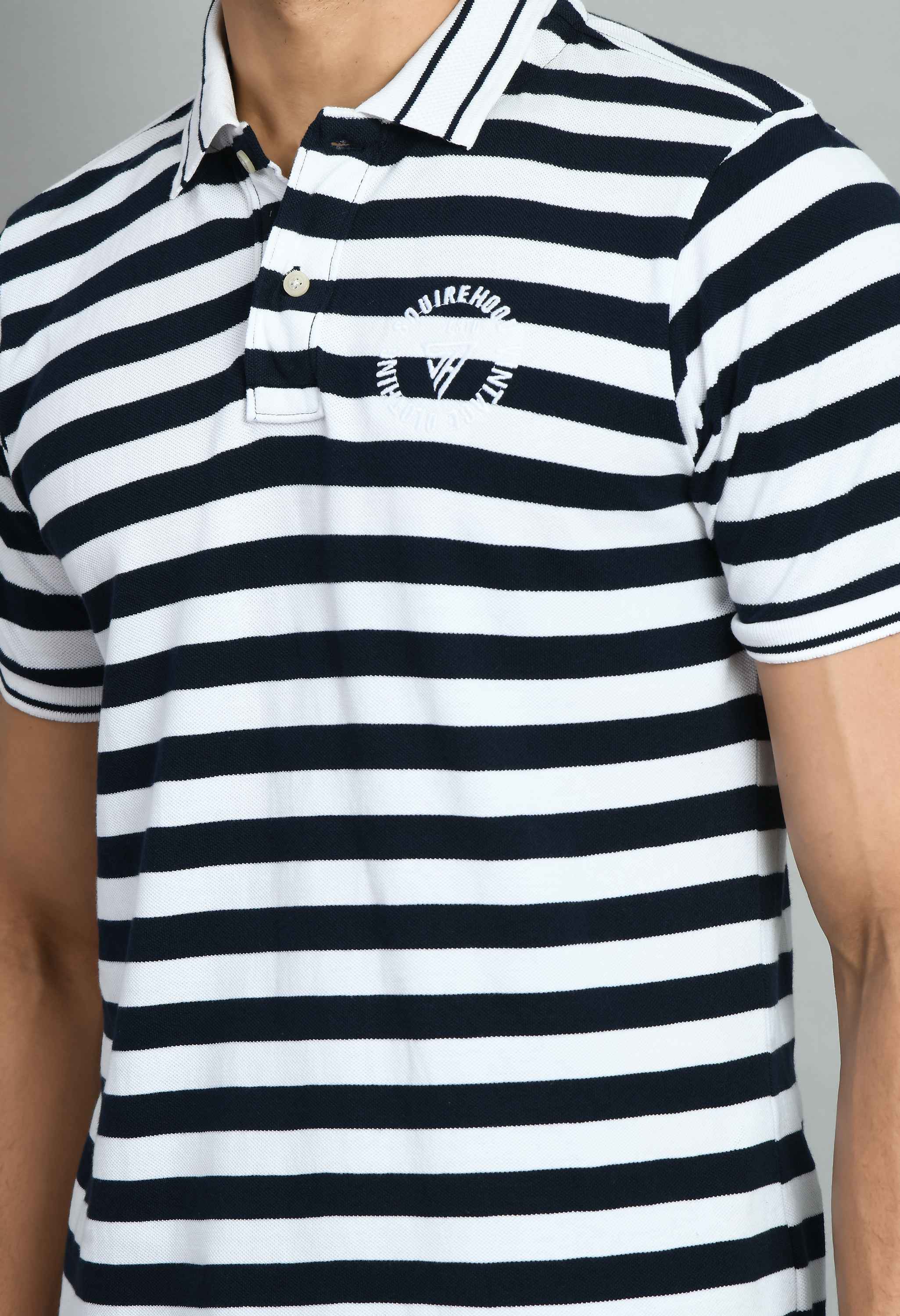 Men's Striped White Navy Smart Fit Polo T-Shirt