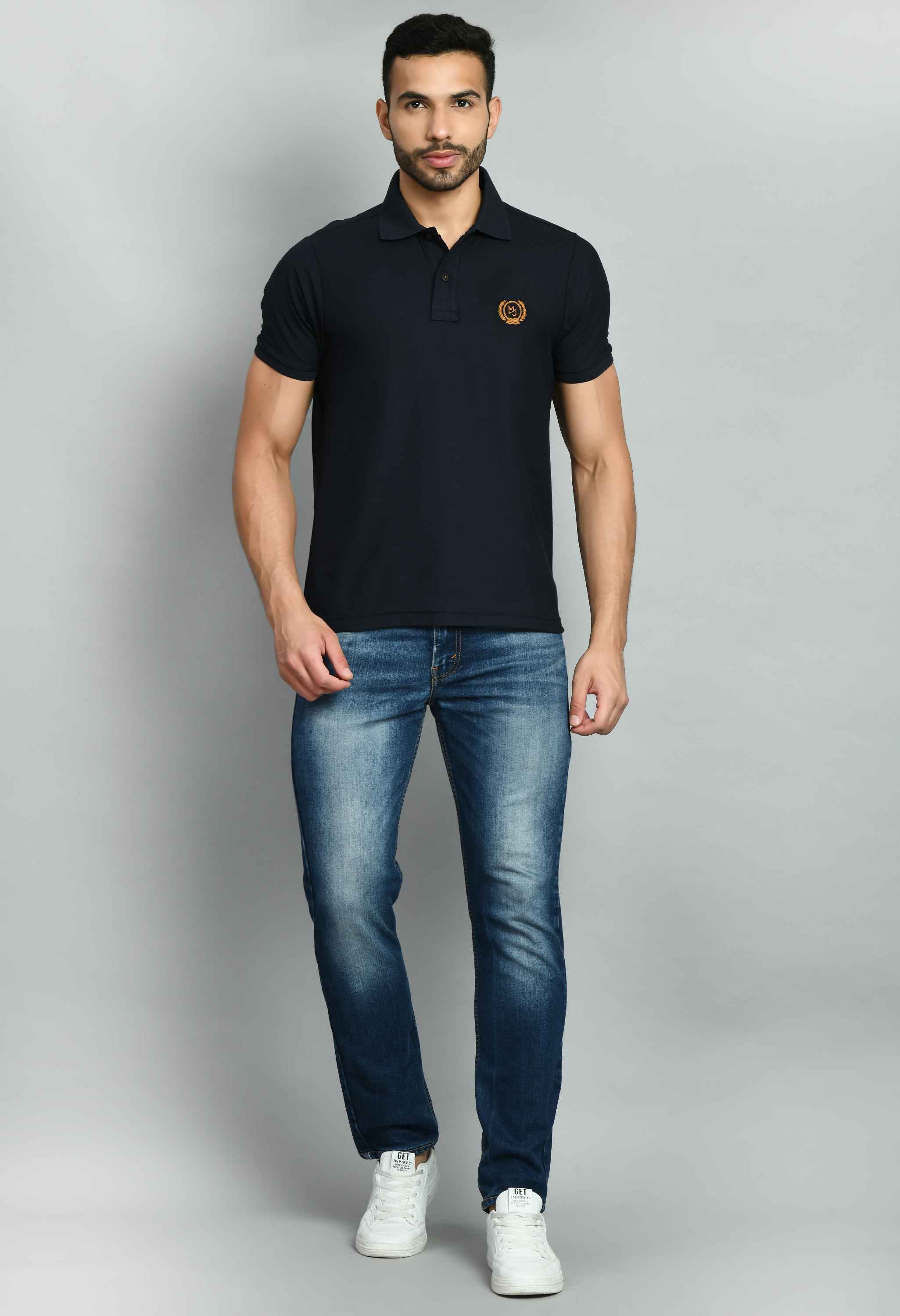 Men's Solid Black Smart Fit Polo T-Shirt