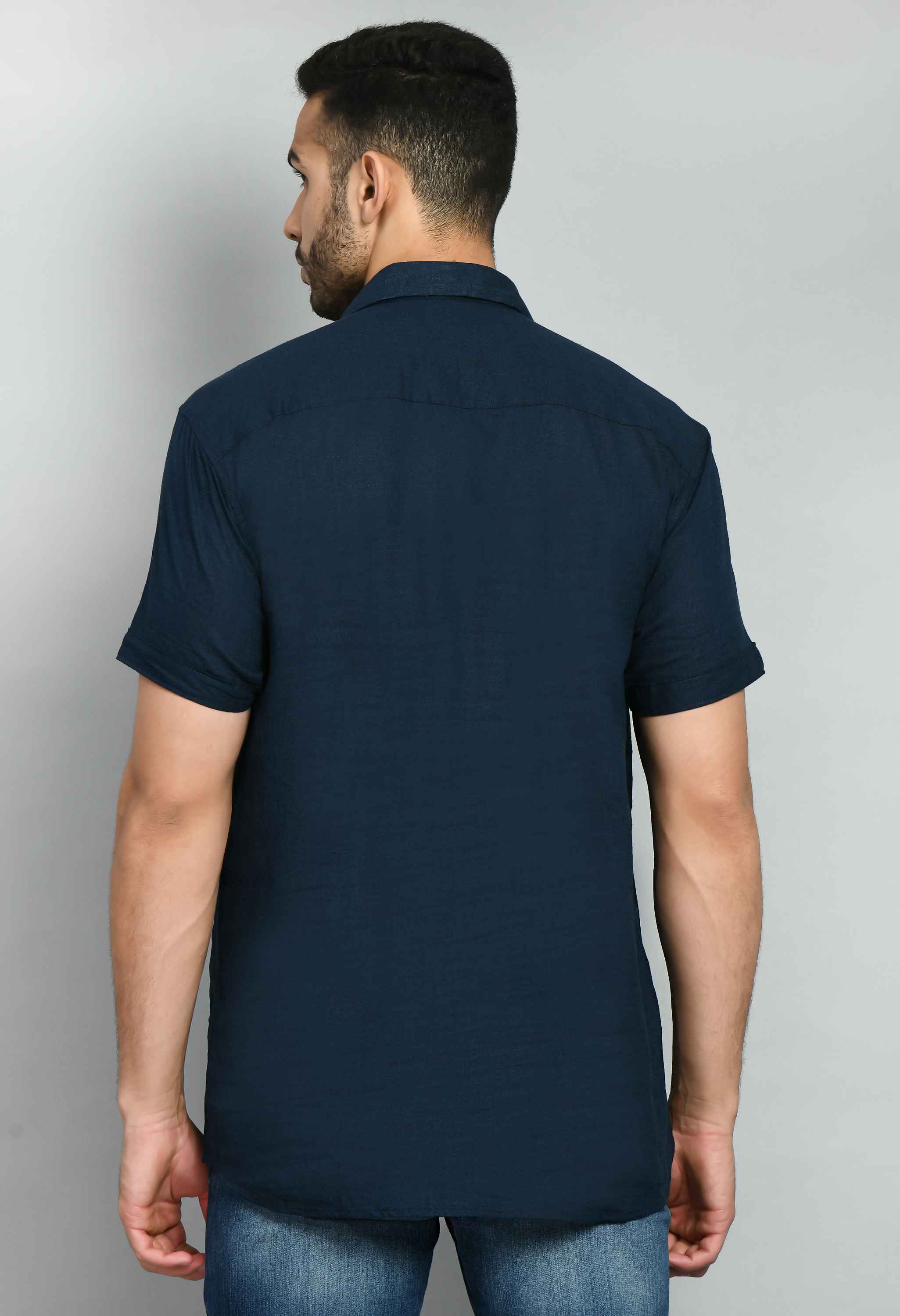 Solid Navy Linen Shirt - SQUIREHOOD