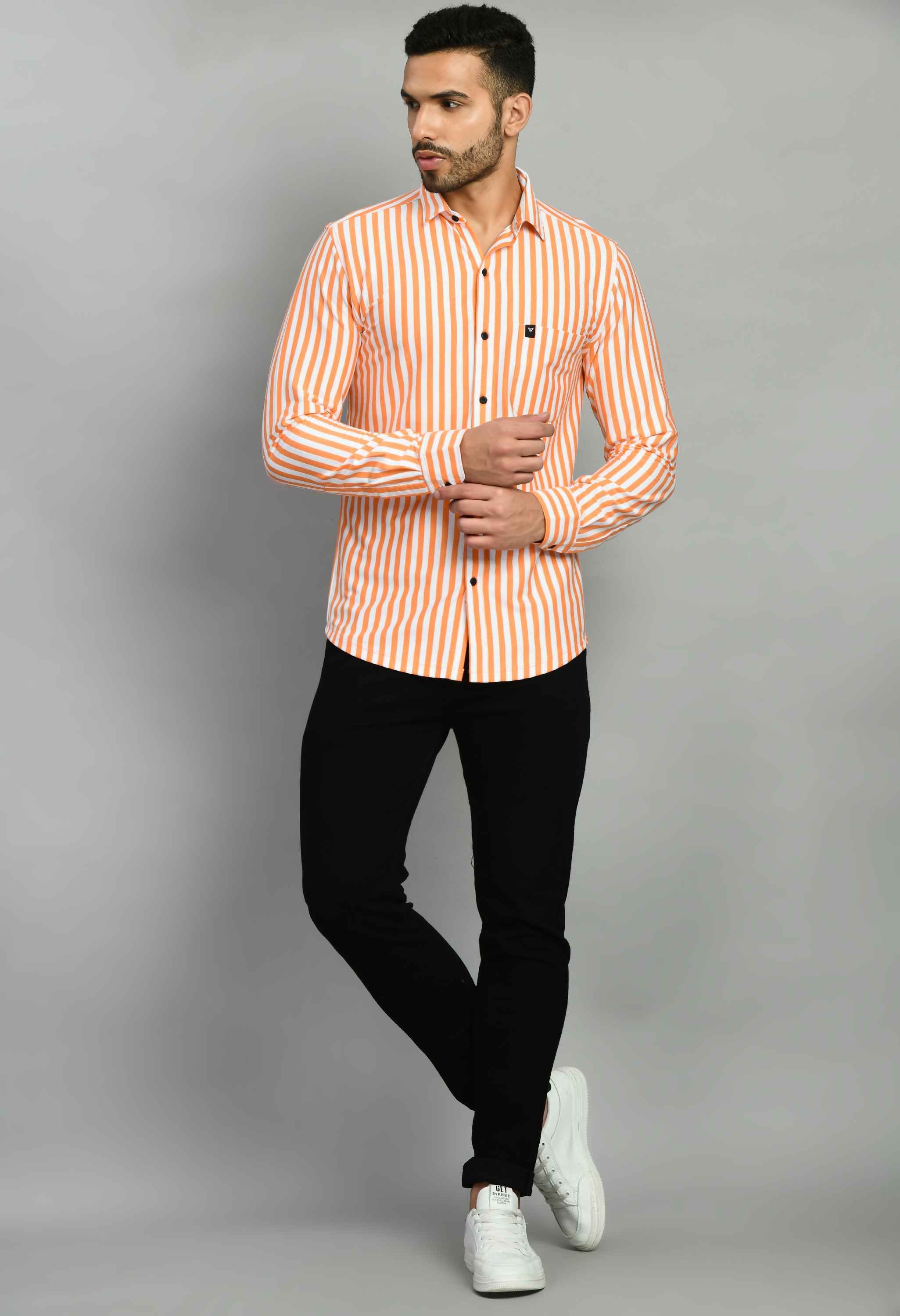 Orange White Casual Shirt for Men