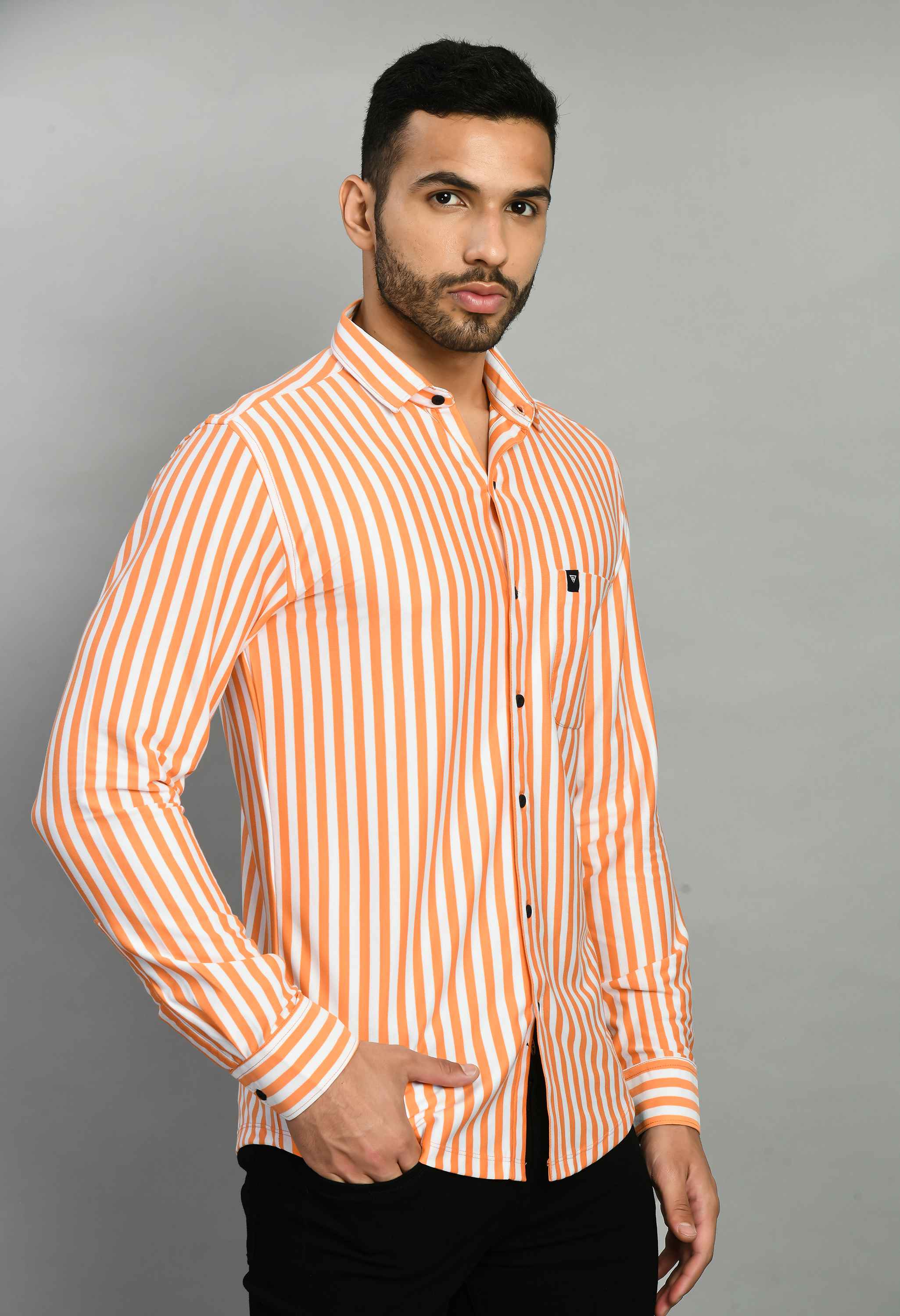 Orange White Casual Shirt for Men