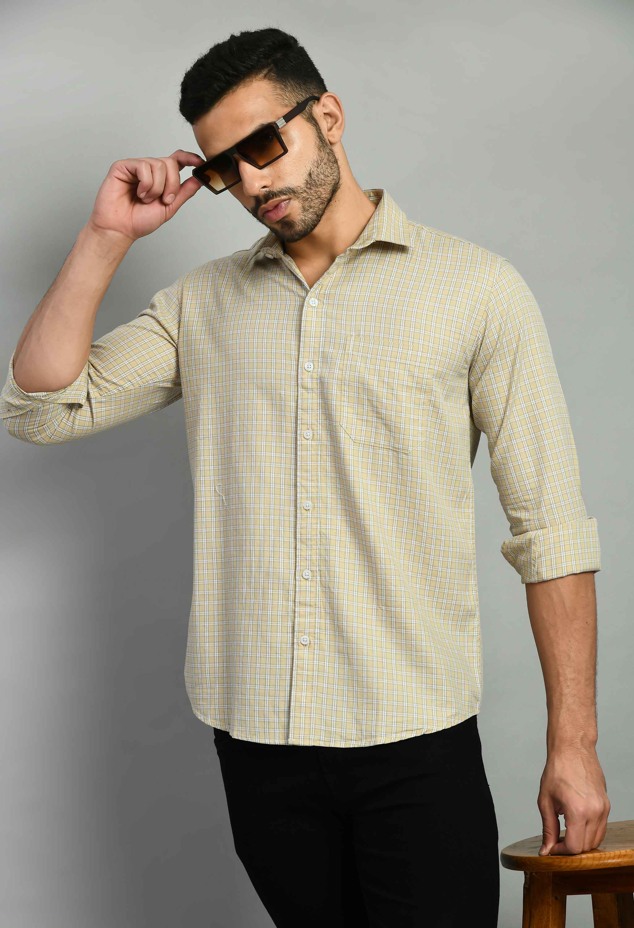 Men's Beige Full Sleeve Casual Shirt