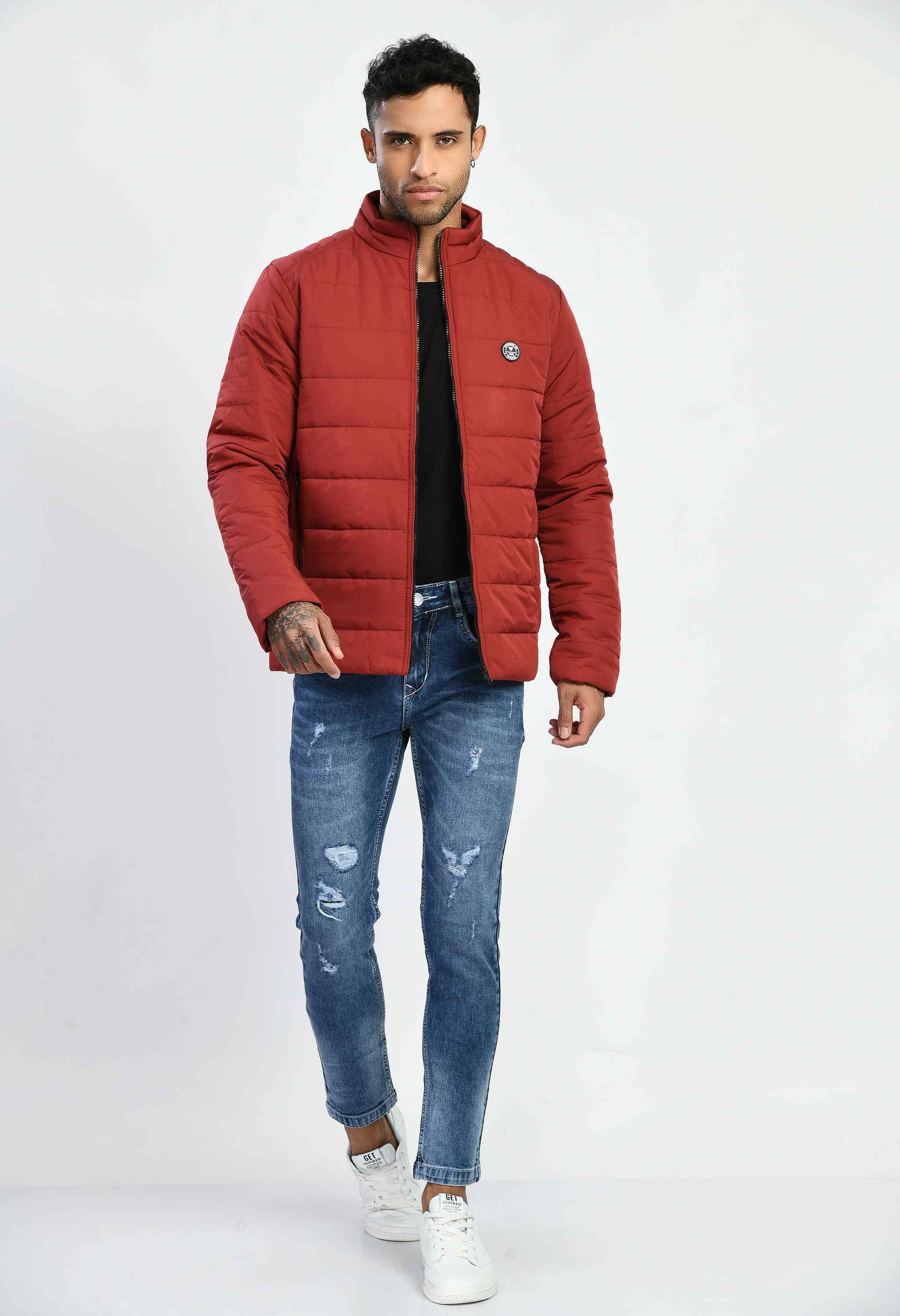 Maroon Rolex Quilted Bomber Jacket