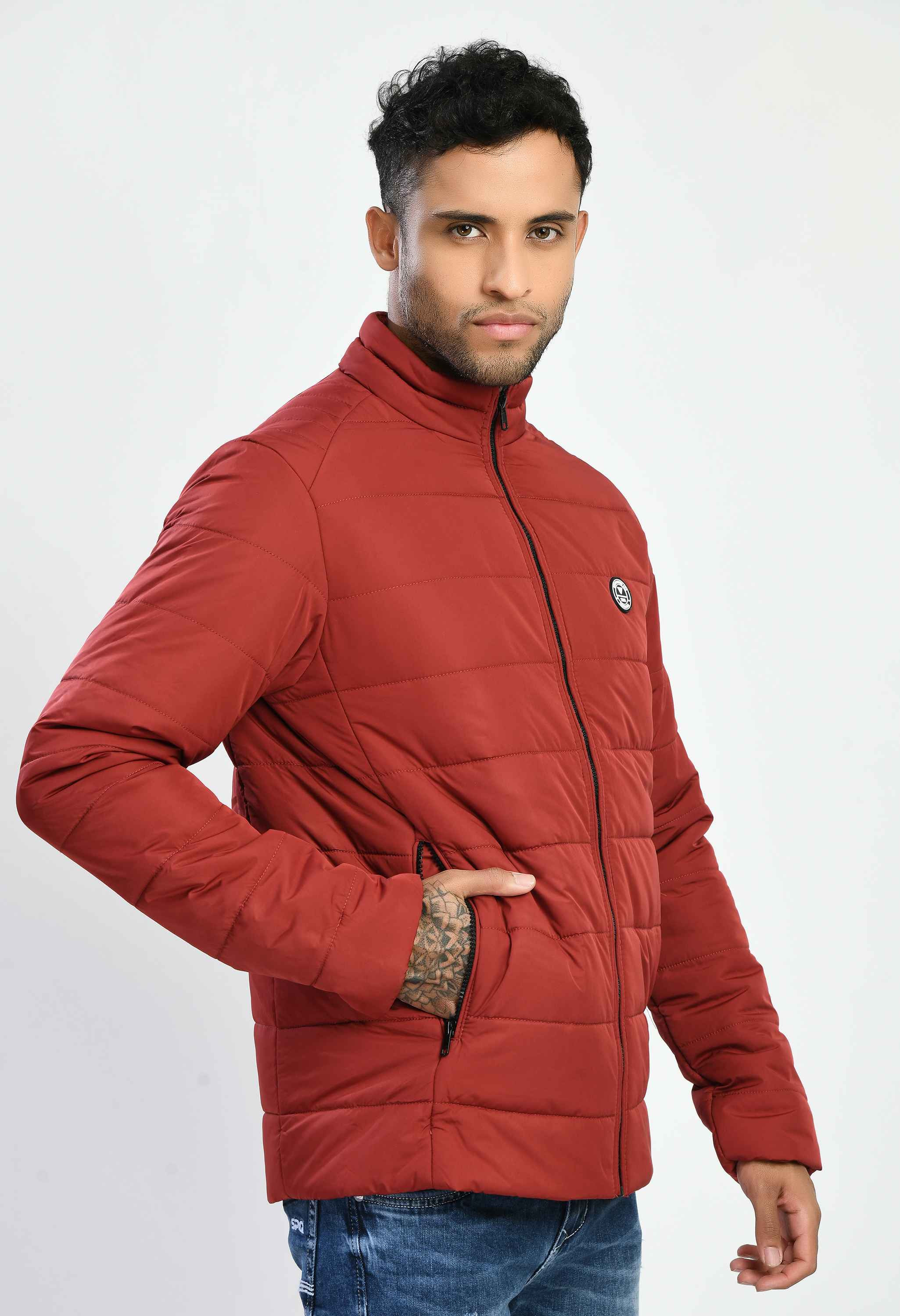 Maroon Rolex Quilted Bomber Jacket