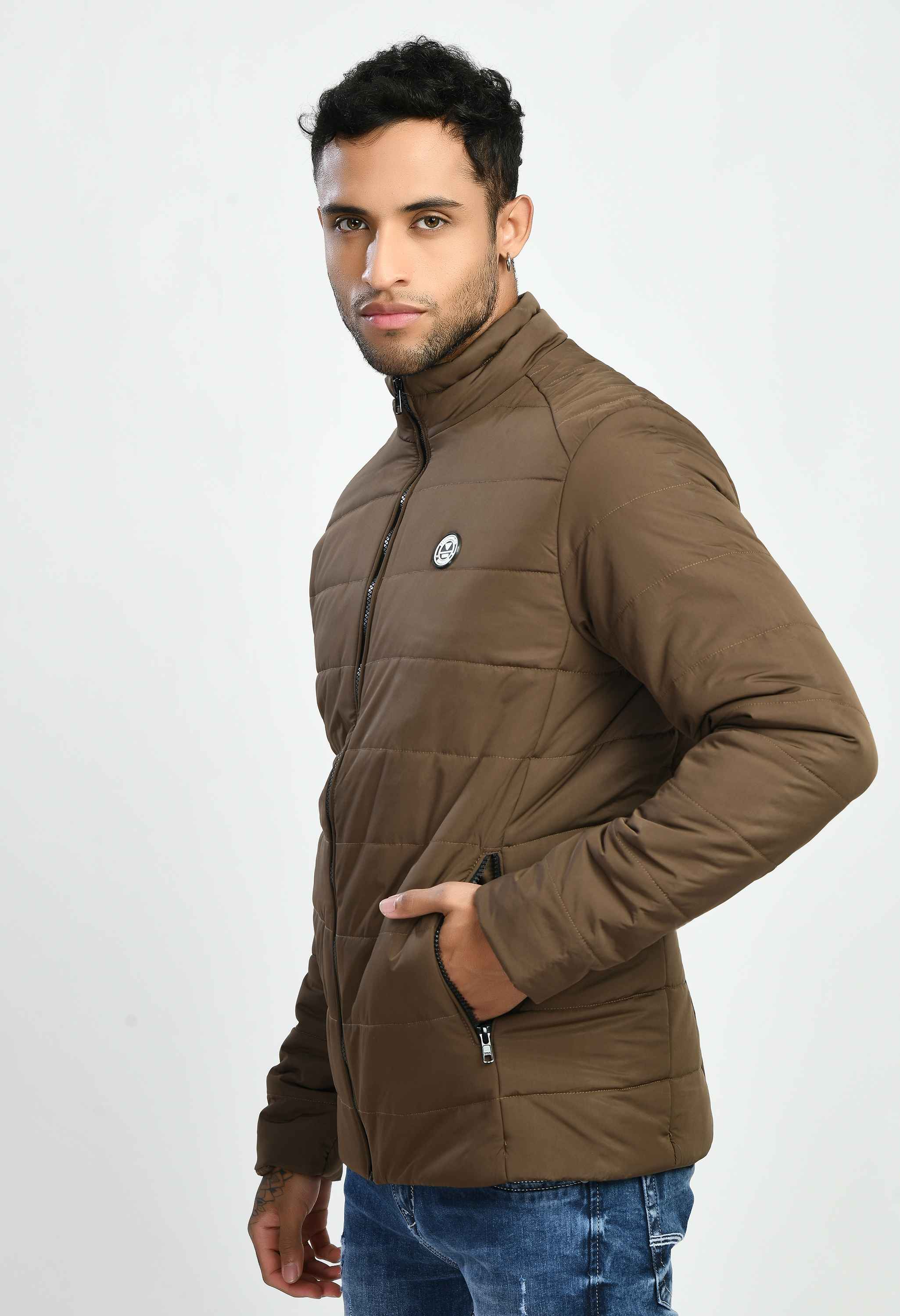 Coffee Quilted Bomber Jacket
