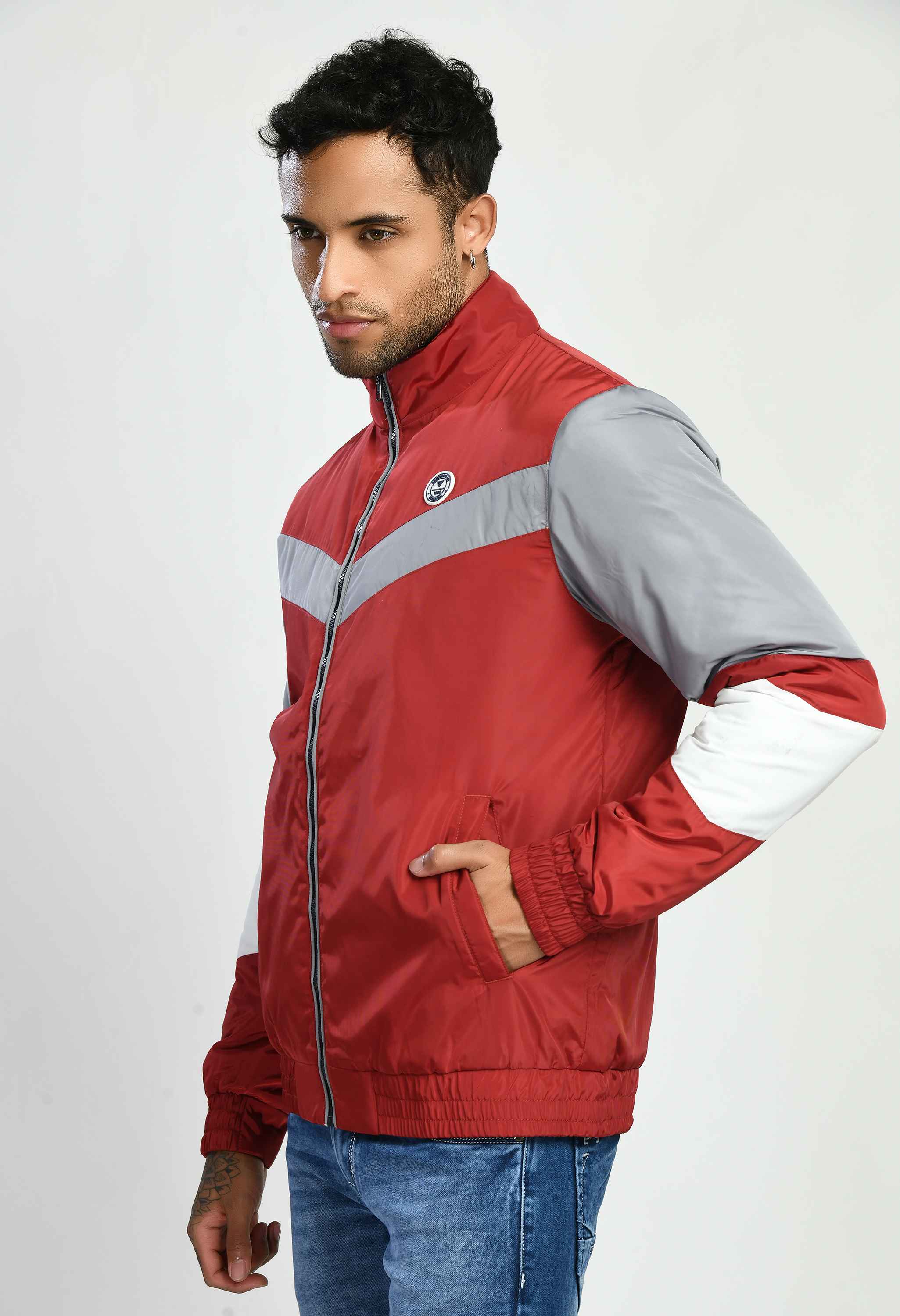 Maroon Quilted Bomber Jacket