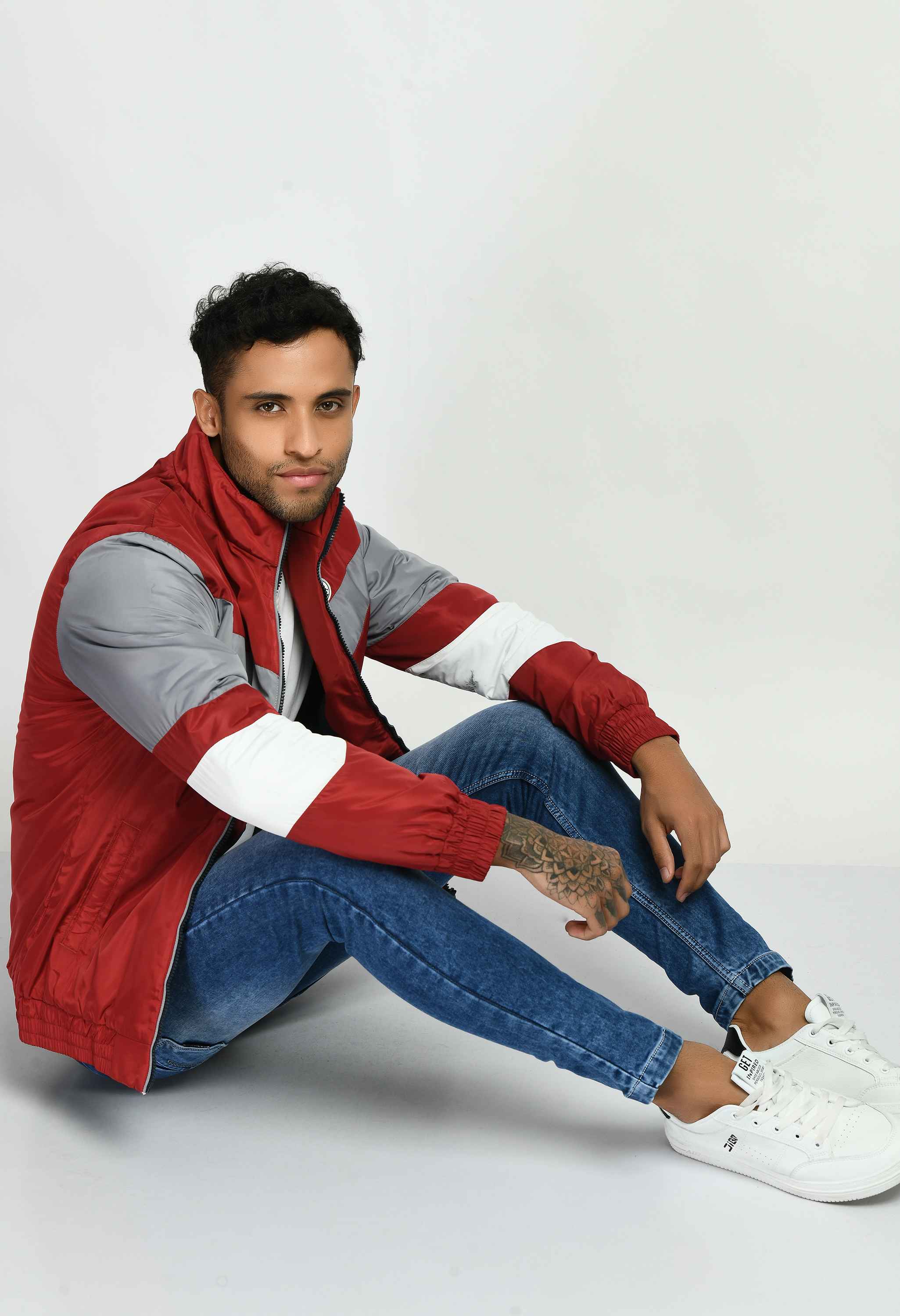 Maroon Quilted Bomber Jacket