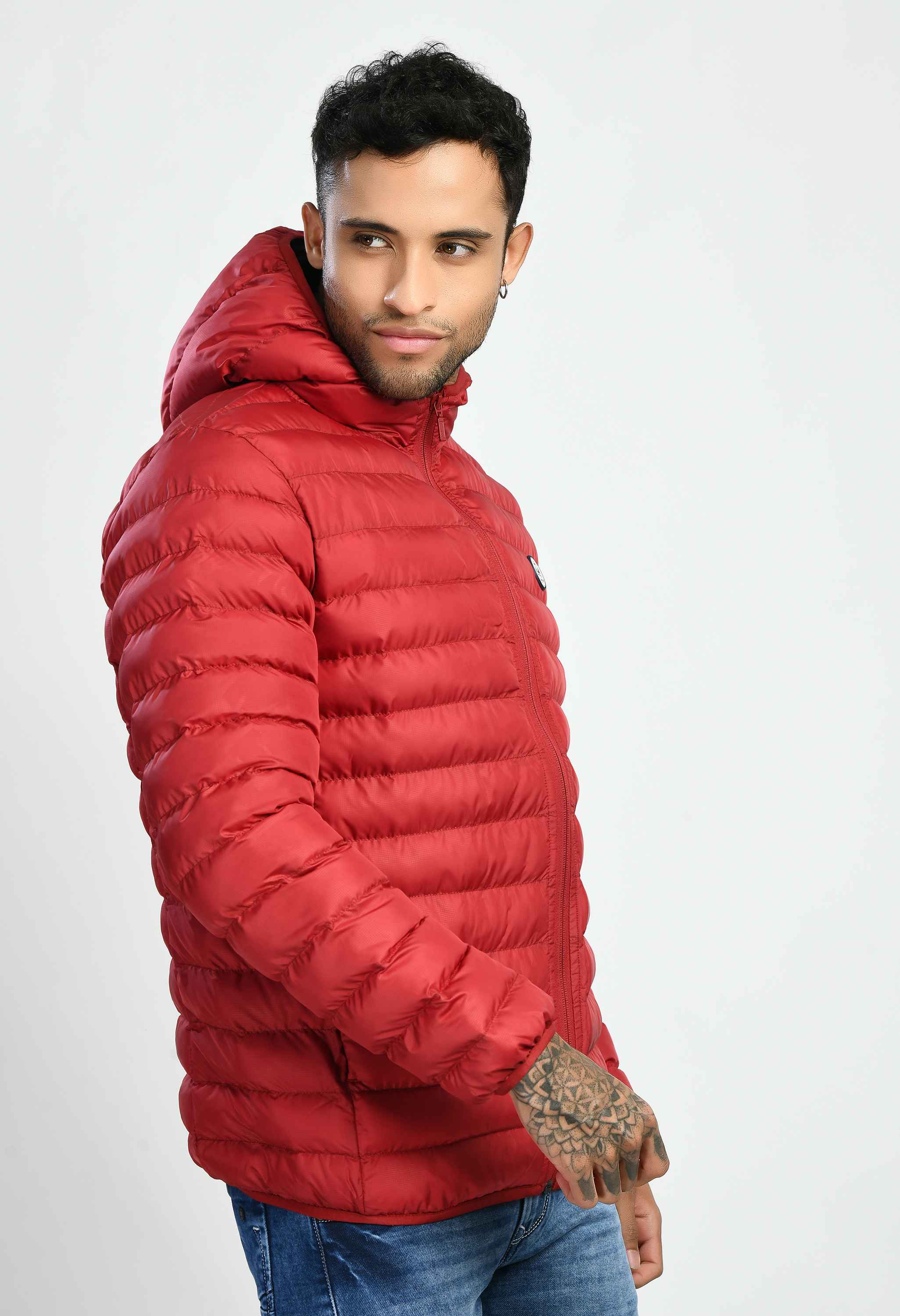 Maroon Dobby Quilted Bomber Jacket