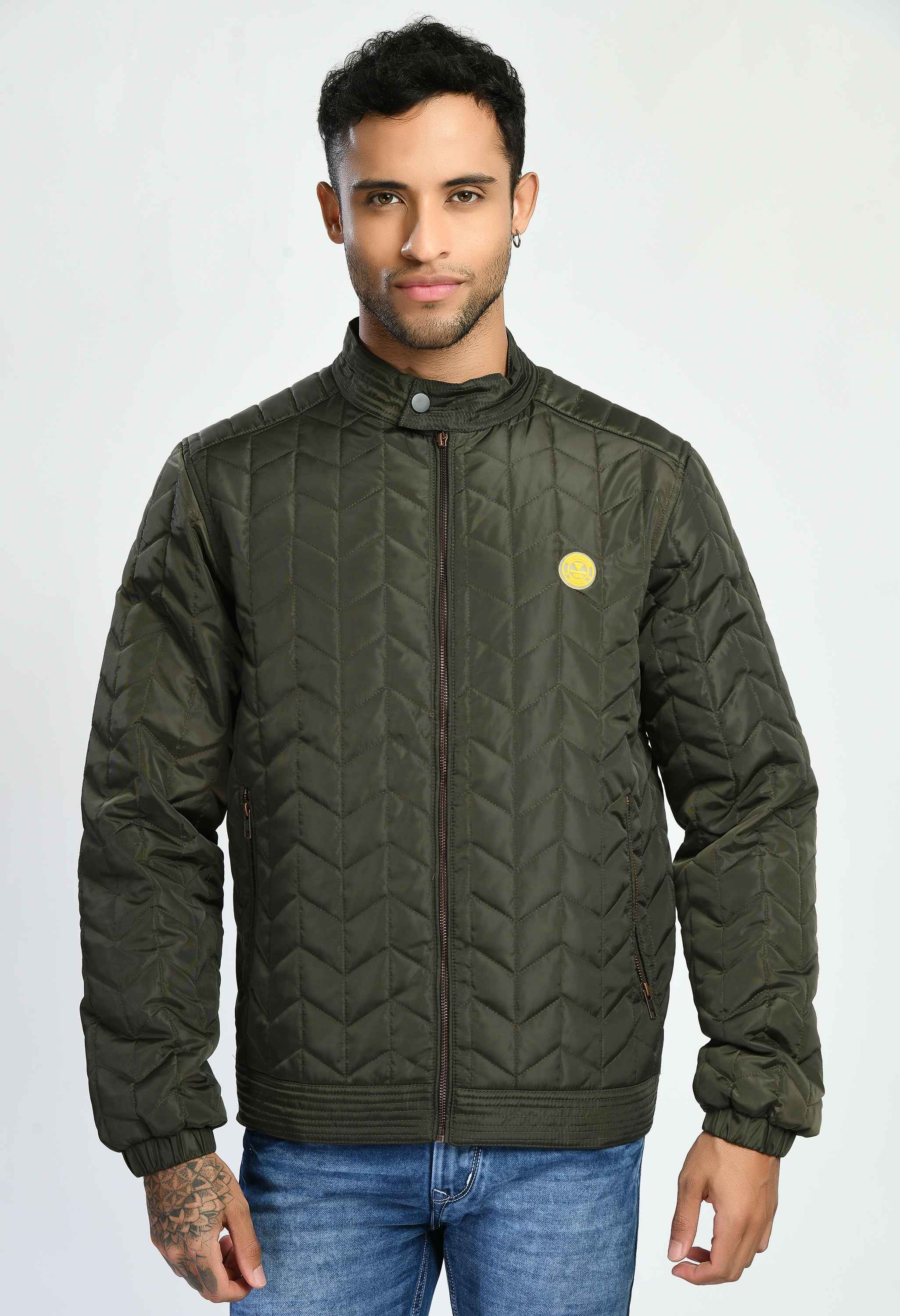 Olive Quilted Bomber Jacket