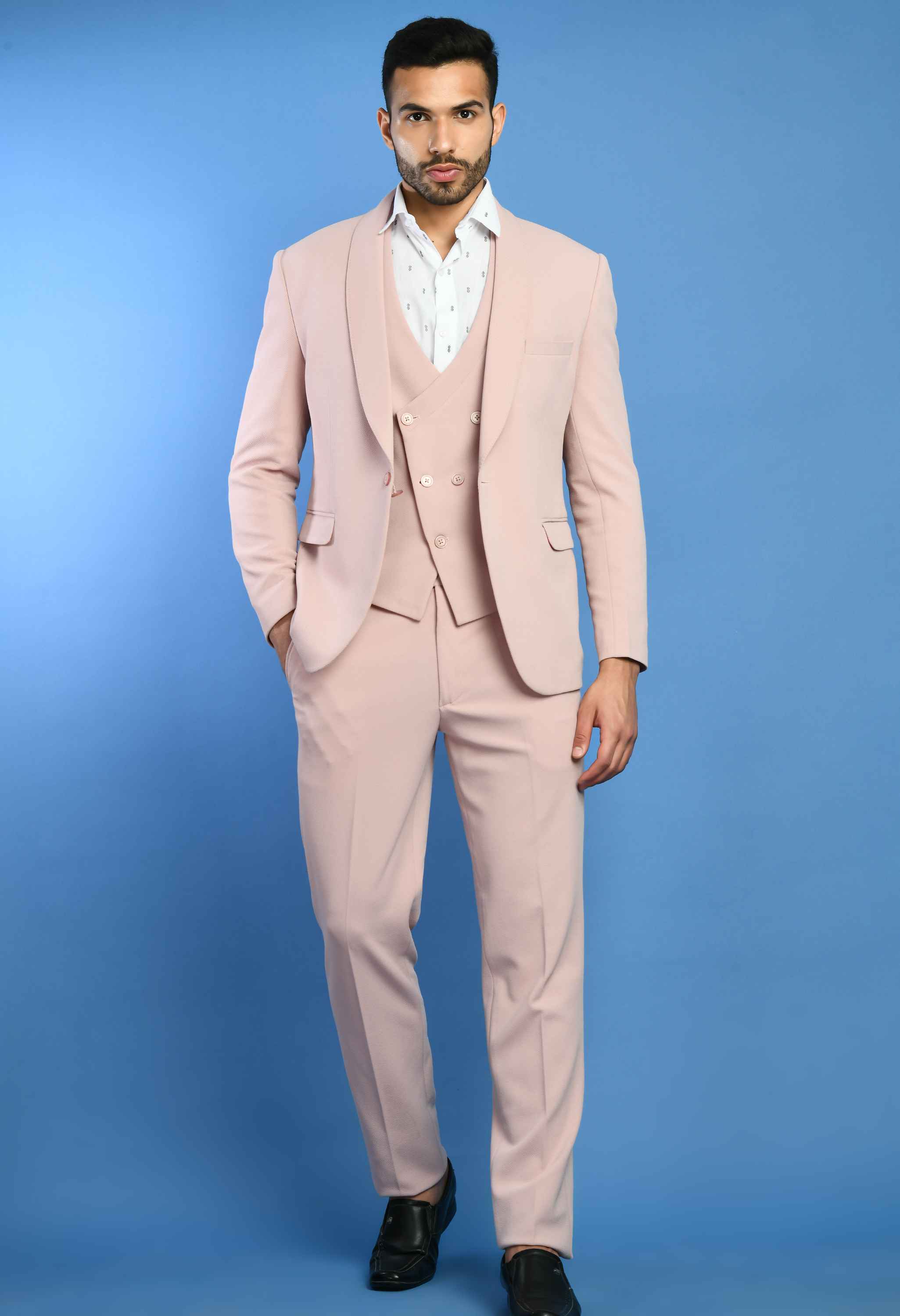 Pink Solid Knitted Smart Fit Suit - SQUIREHOOD