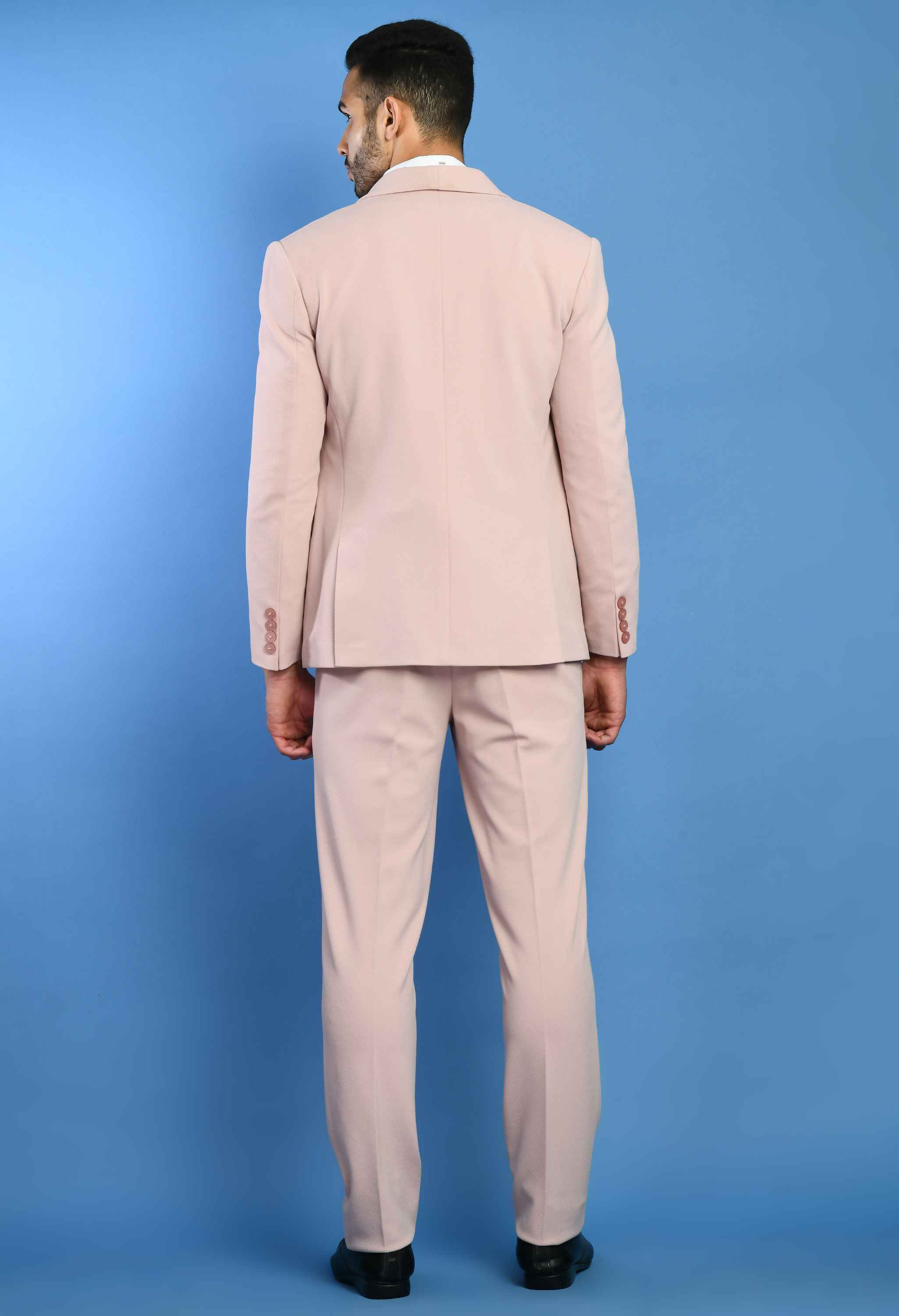 Pink Solid Knitted Smart Fit Suit