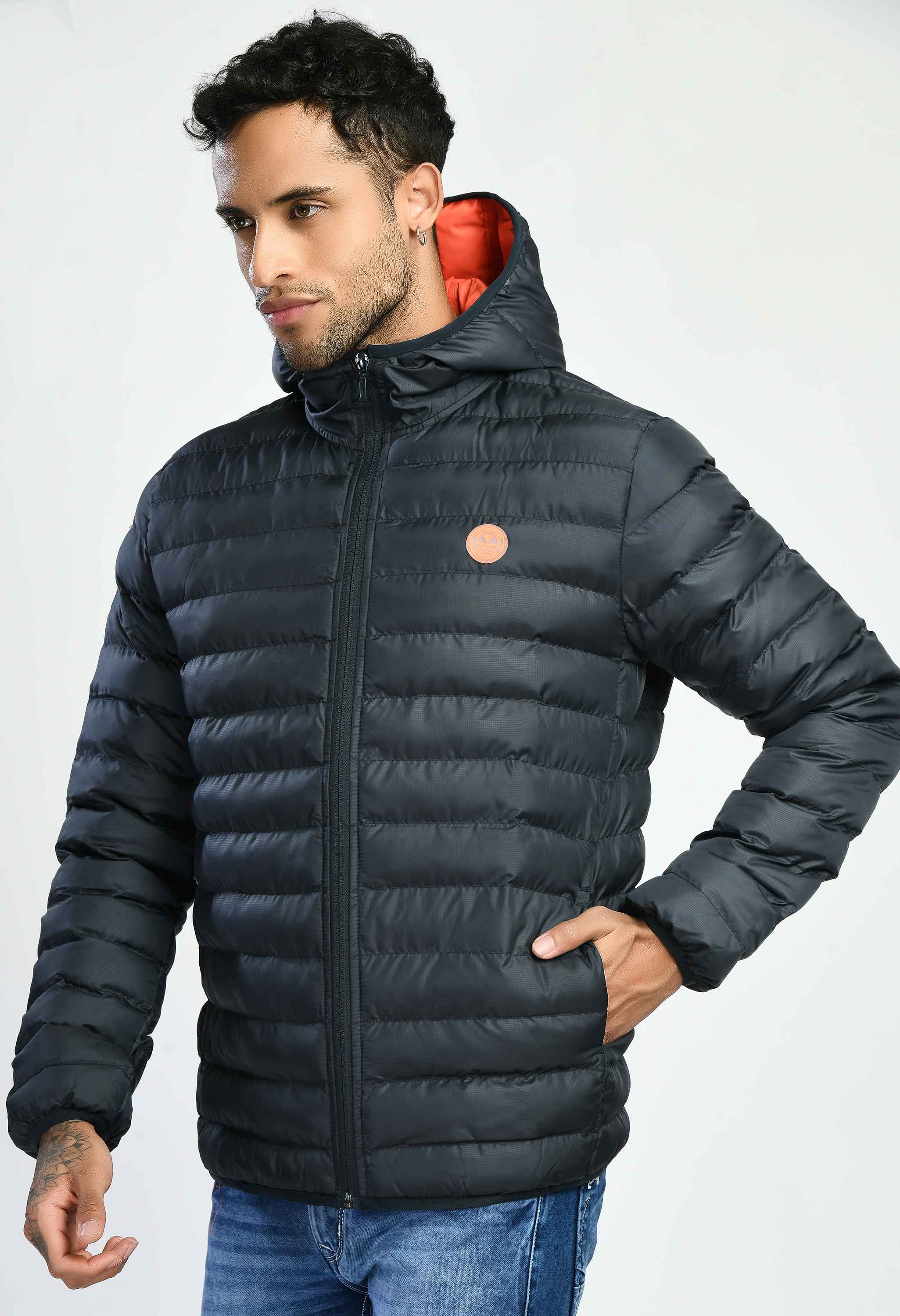 Navy Dobby Quilted Bomber Jacket