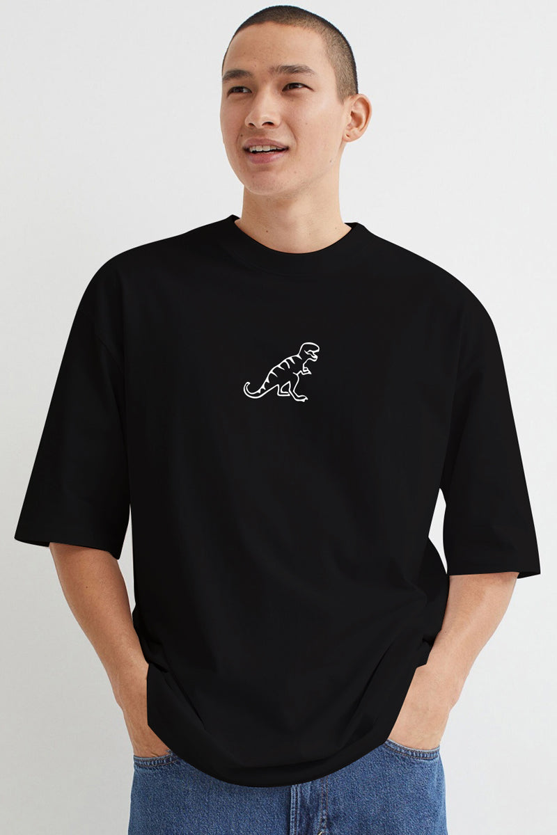 Dino Oversized Black T-Shirt Back - SQUIREHOOD