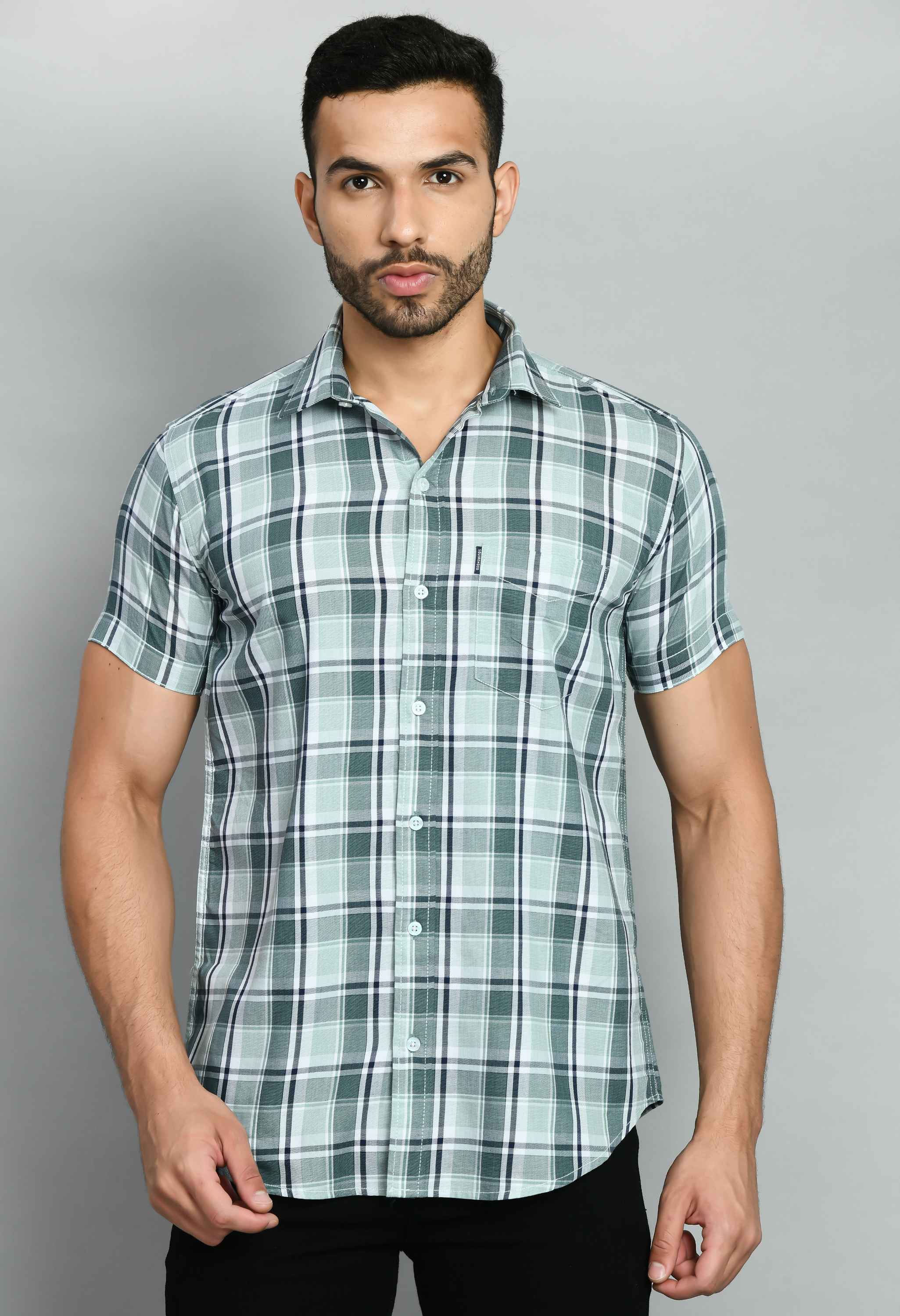 Green Short Sleeve Cotton Shirt - SQUIREHOOD