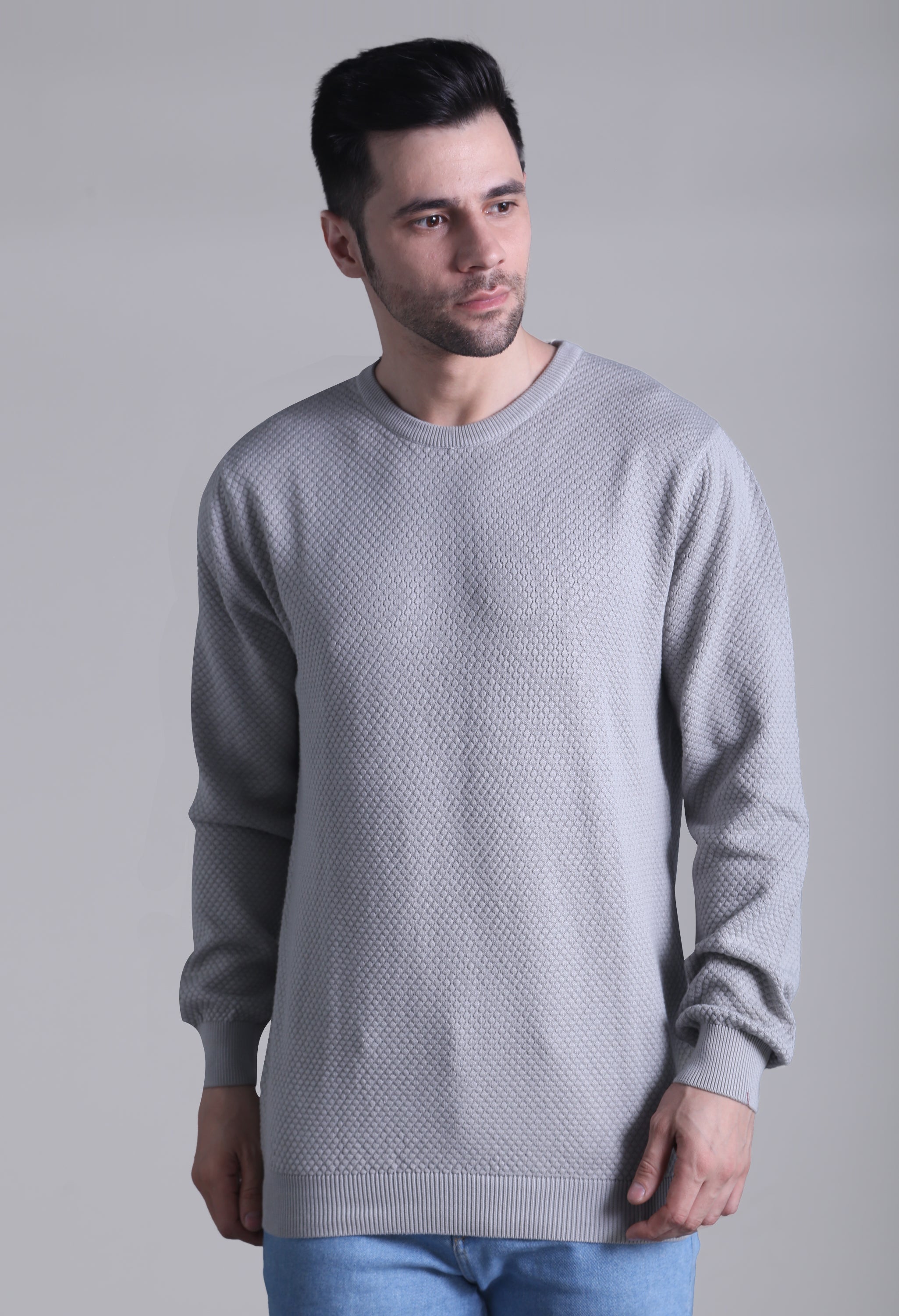 Steel Gray Solid Smart Fit Sweater - SQUIREHOOD