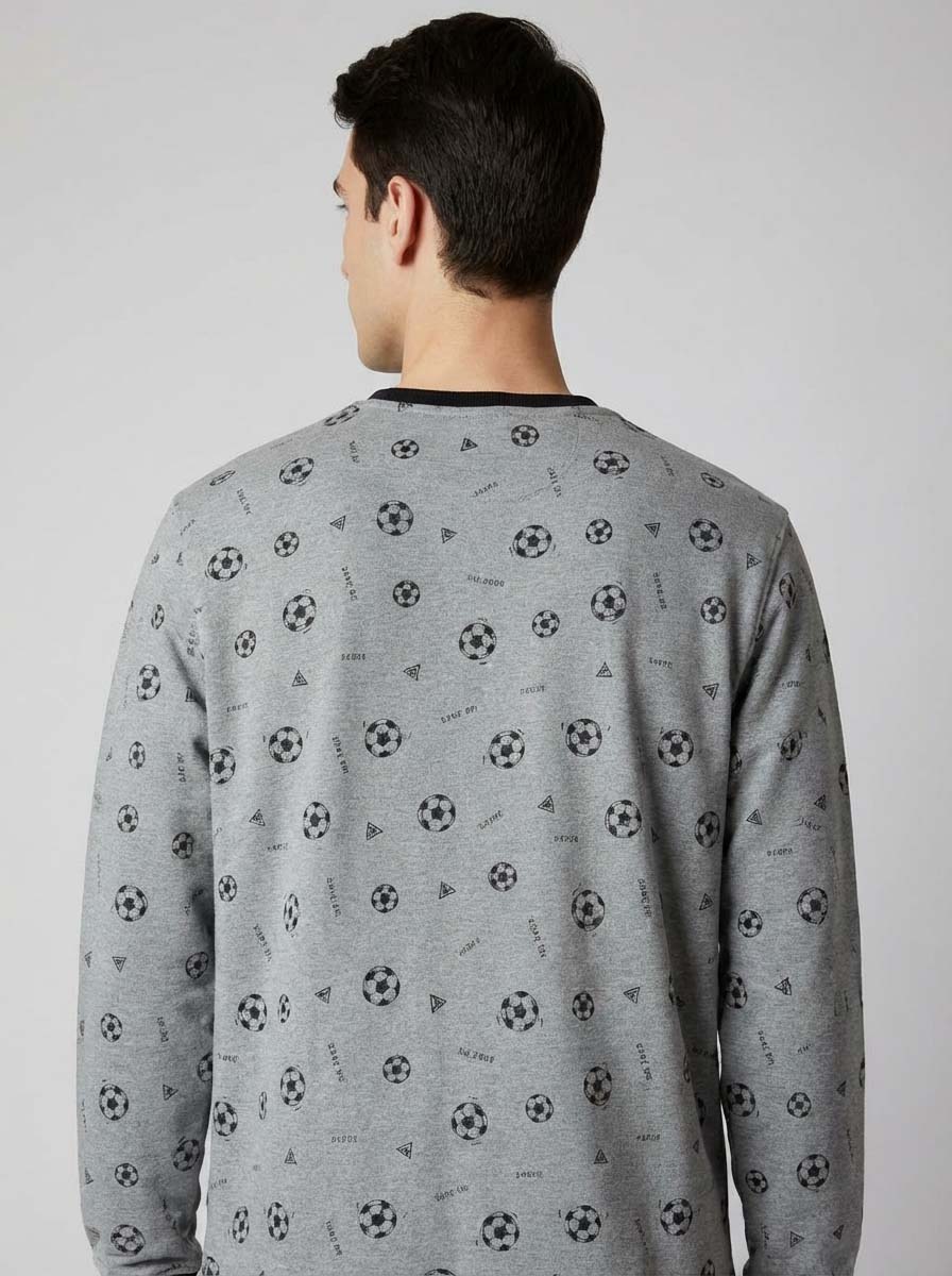 Grey Printed Cotton Sweatshirt- #511