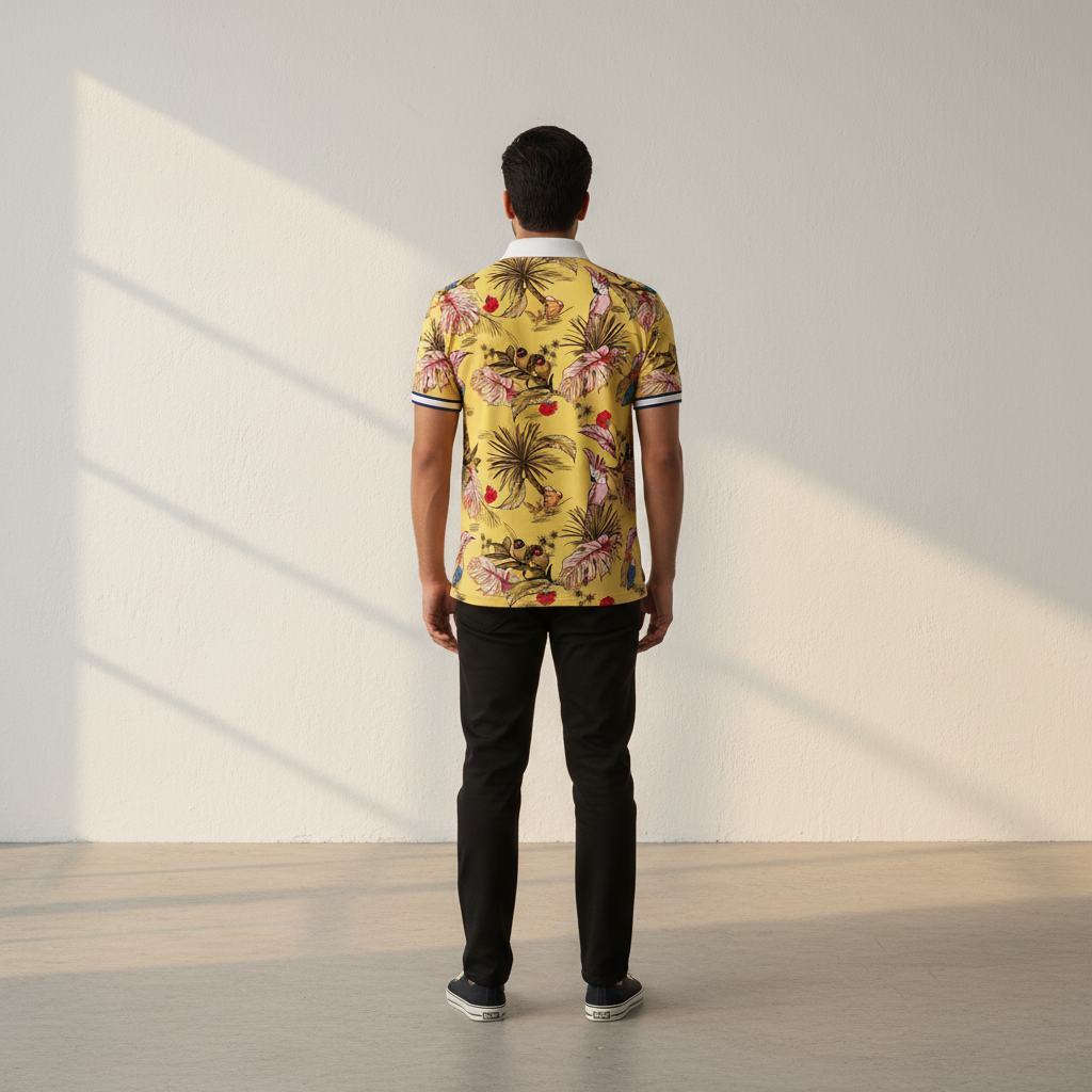 Love Birds Yellow Print Polo T-Shirt