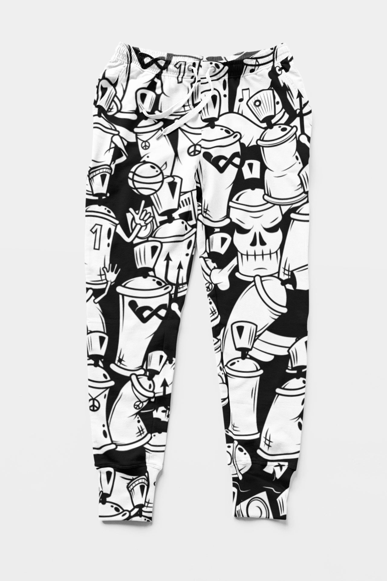 Men's Black White Printed Casual Jogger - #AOJ07 - SQUIREHOOD