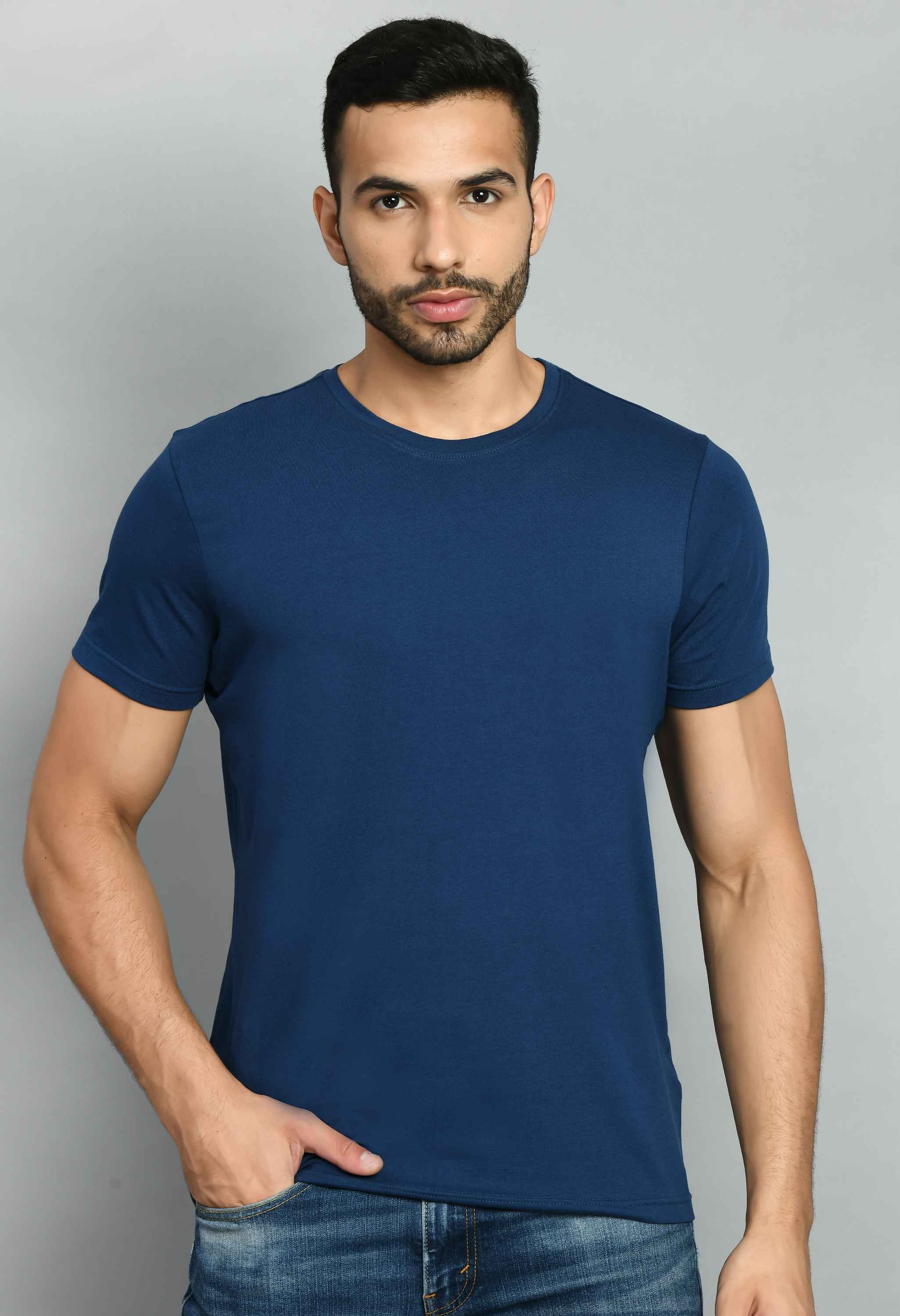 Men's Blue Round Neck T-Shirt for Men