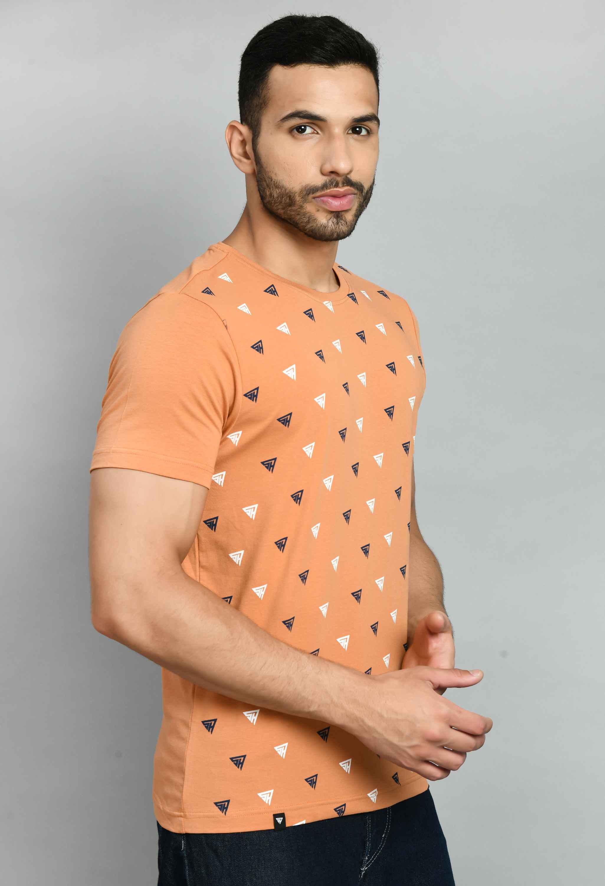 Men's Light Orange Printed T-Shirt - SQUIREHOOD
