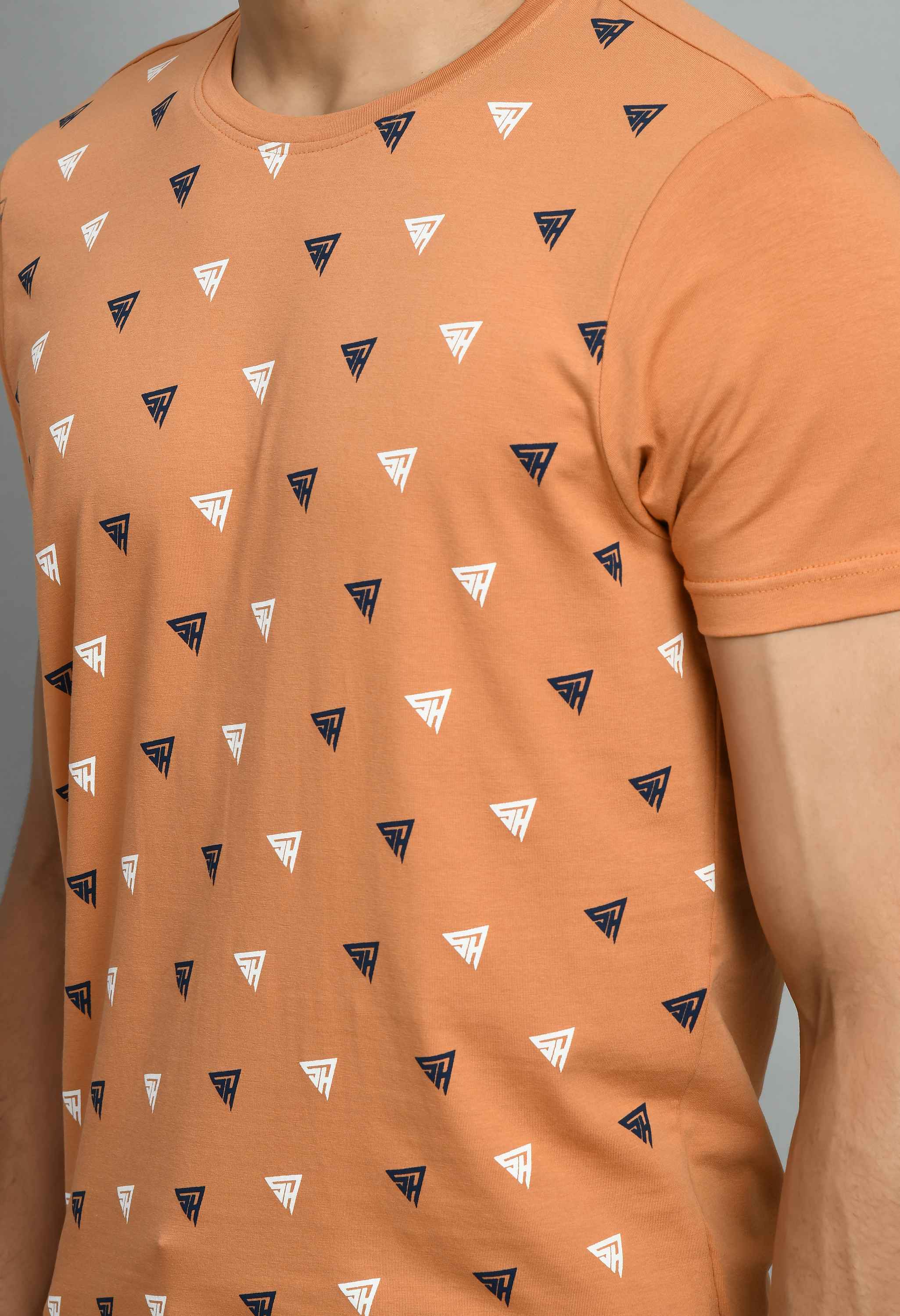Men's Light Orange Printed T-Shirt