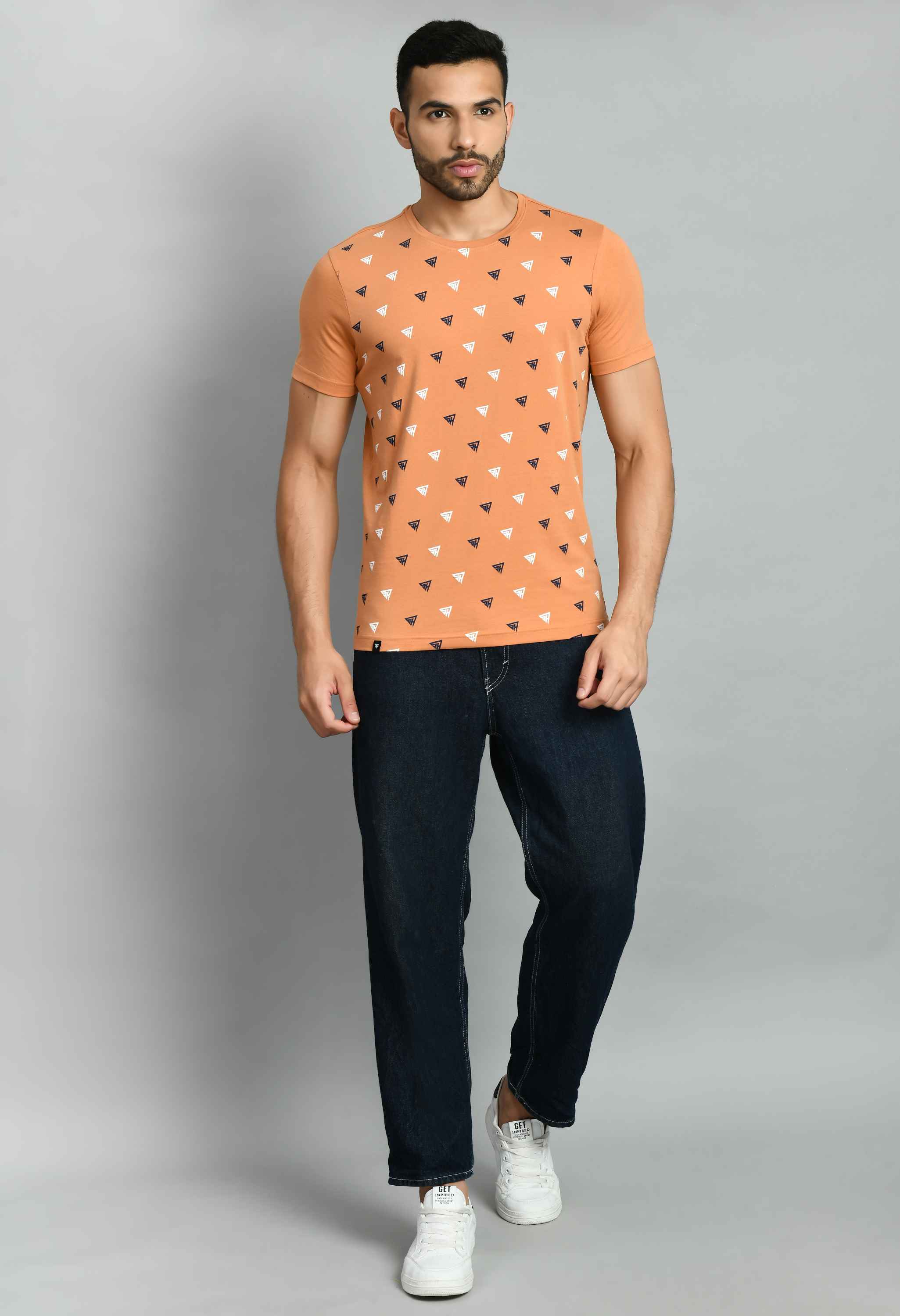 Men's Light Orange Printed T-Shirt - SQUIREHOOD