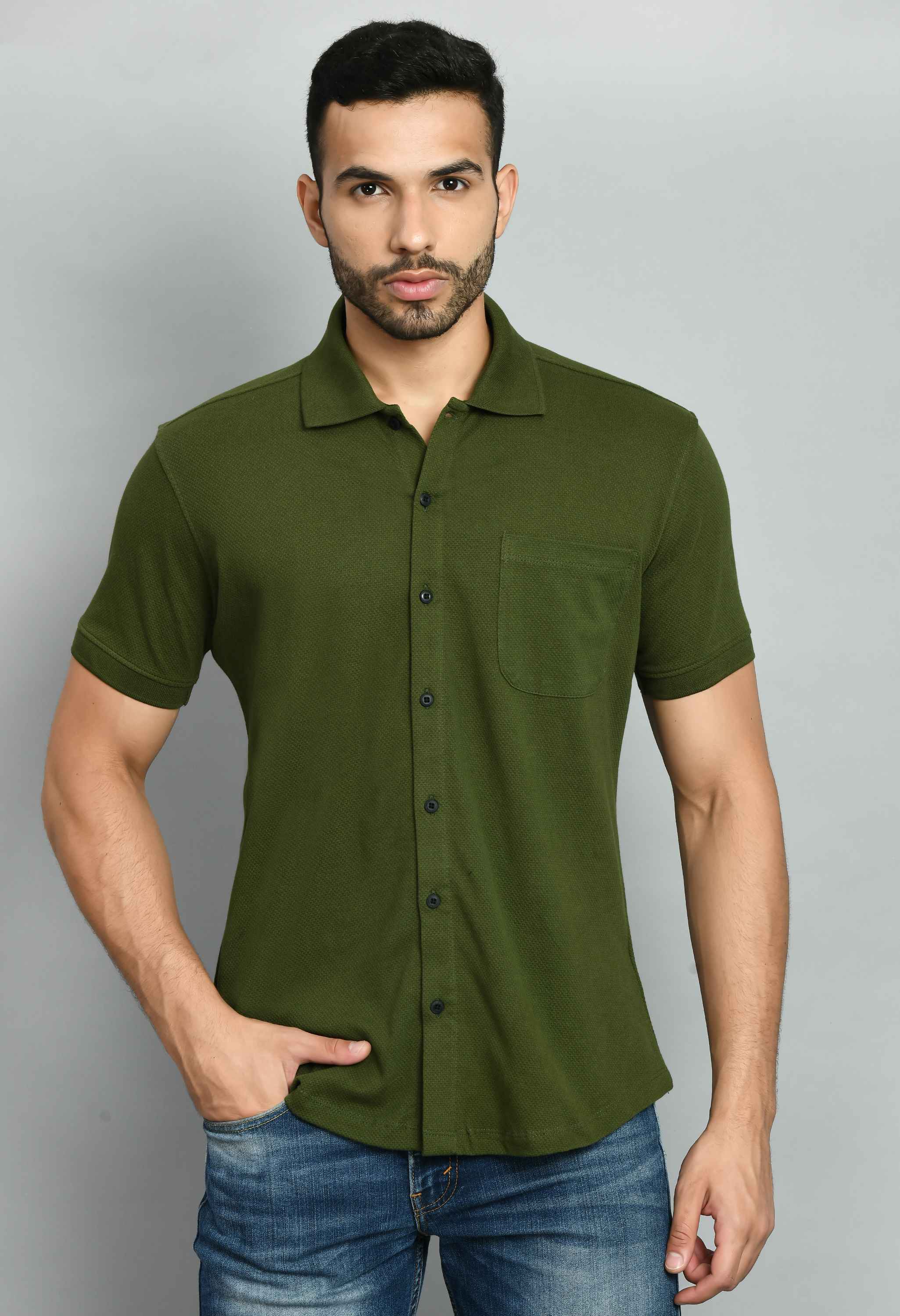 Men's Olive Smart Fit Solid Shirt - SQUIREHOOD