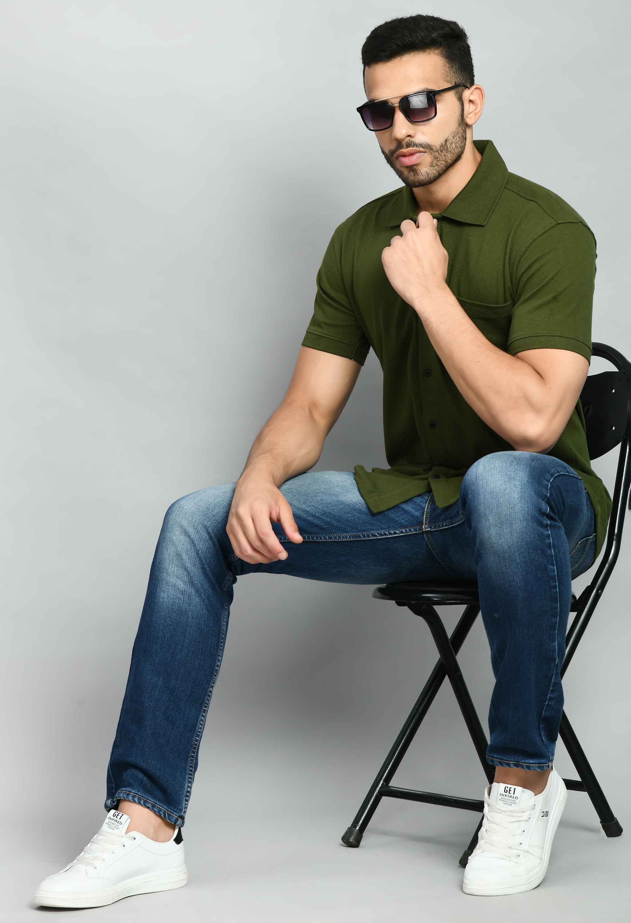 Men's Olive Smart Fit Solid Shirt