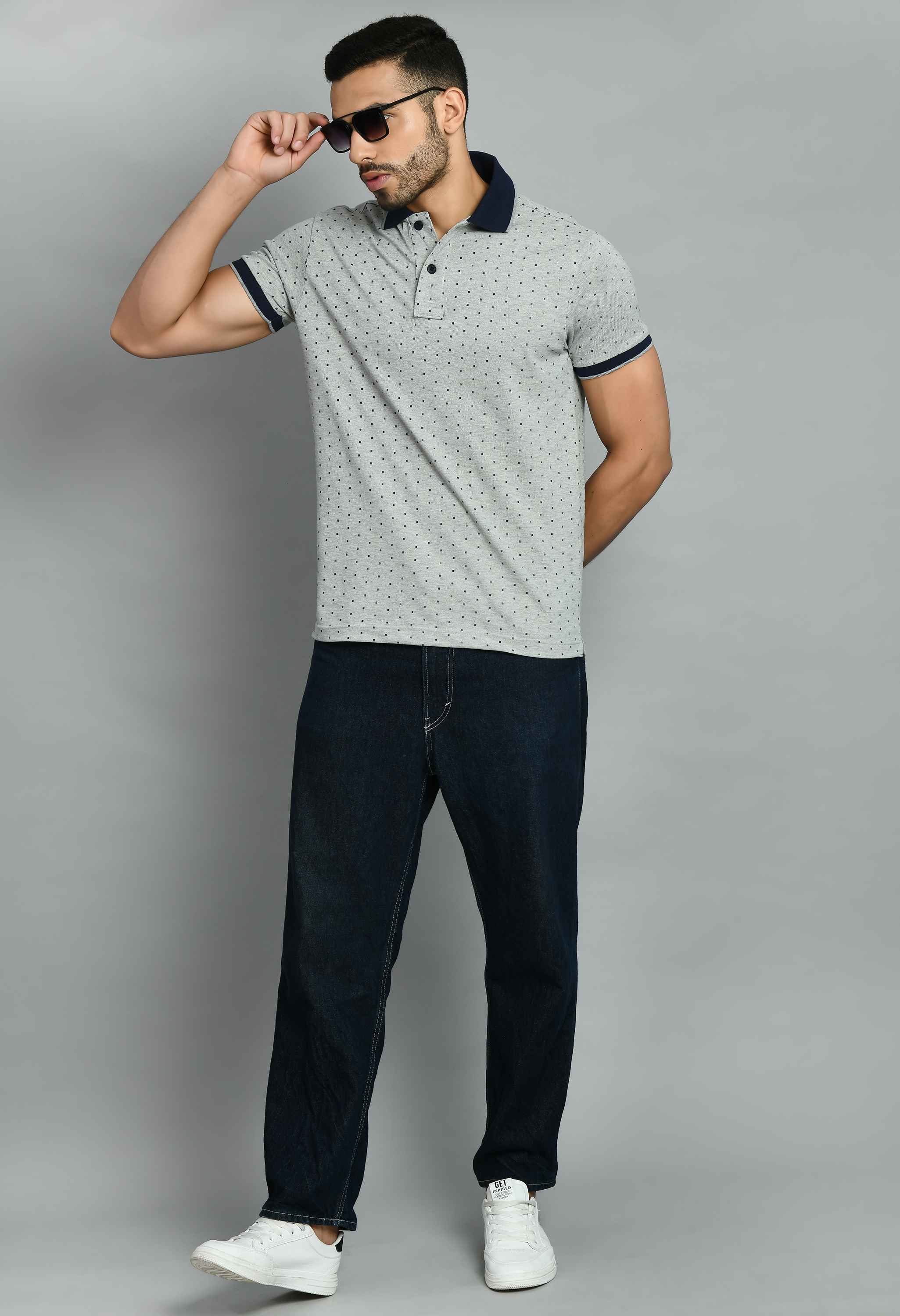 Men's Printed Gray Smart Fit Polo Tees