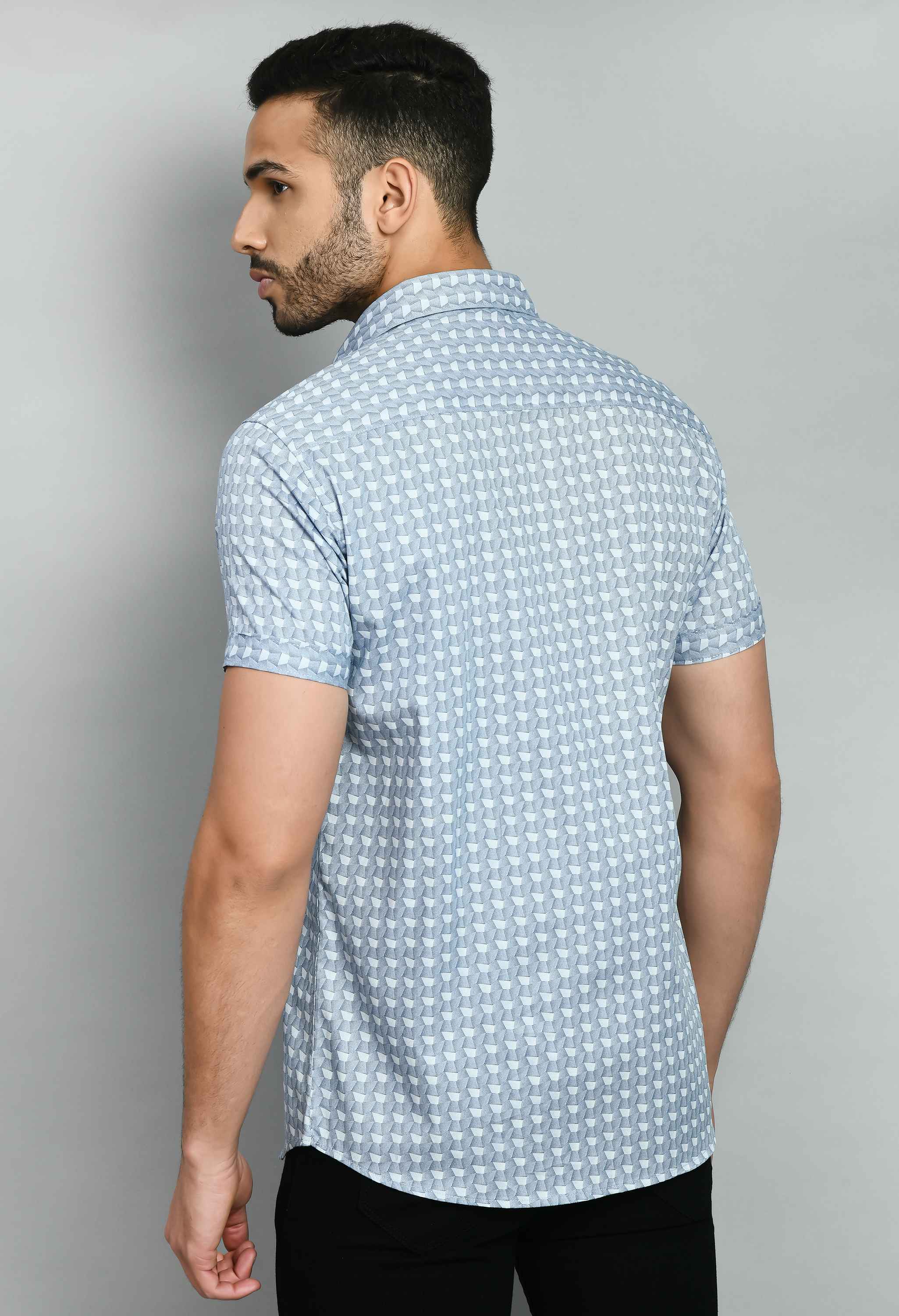 Men's Printed Sky Blue Short Sleeve Shirt