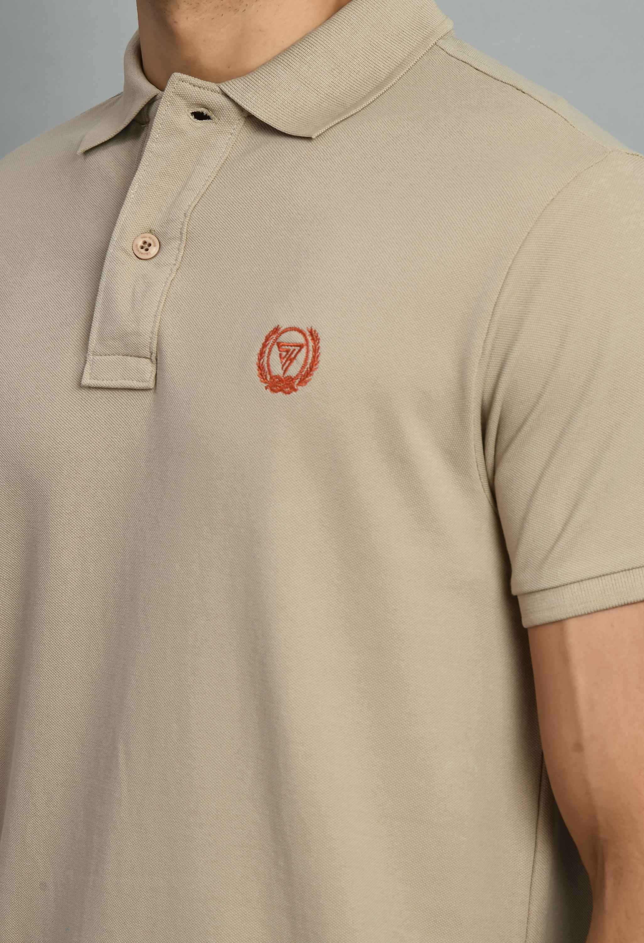 Men's Solid Beige Smart Fit Polo T-Shirt