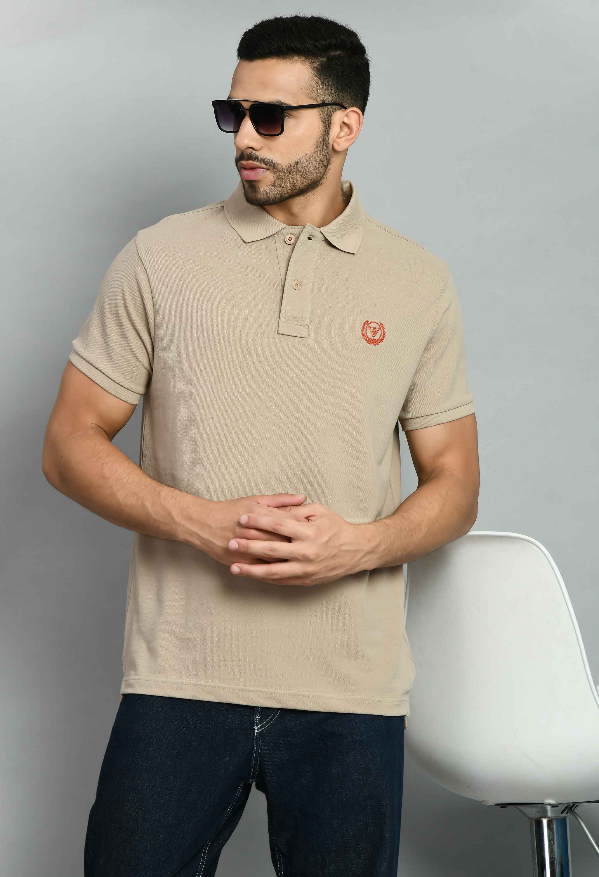 Men's Solid Beige Smart Fit Polo T-Shirt - SQUIREHOOD