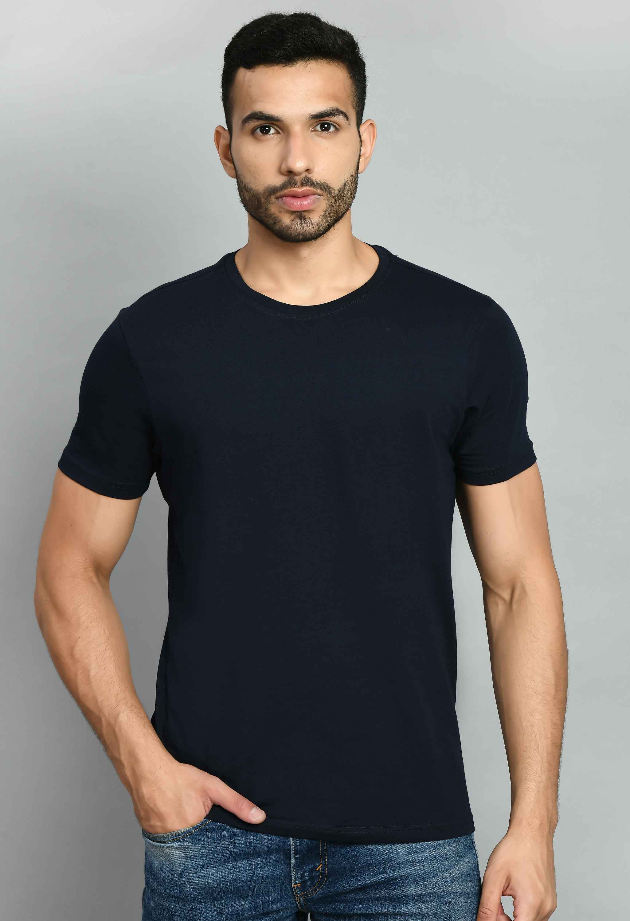 Men's Solid Navy Blue Crew Neck T-Shirt – SQUIREHOOD