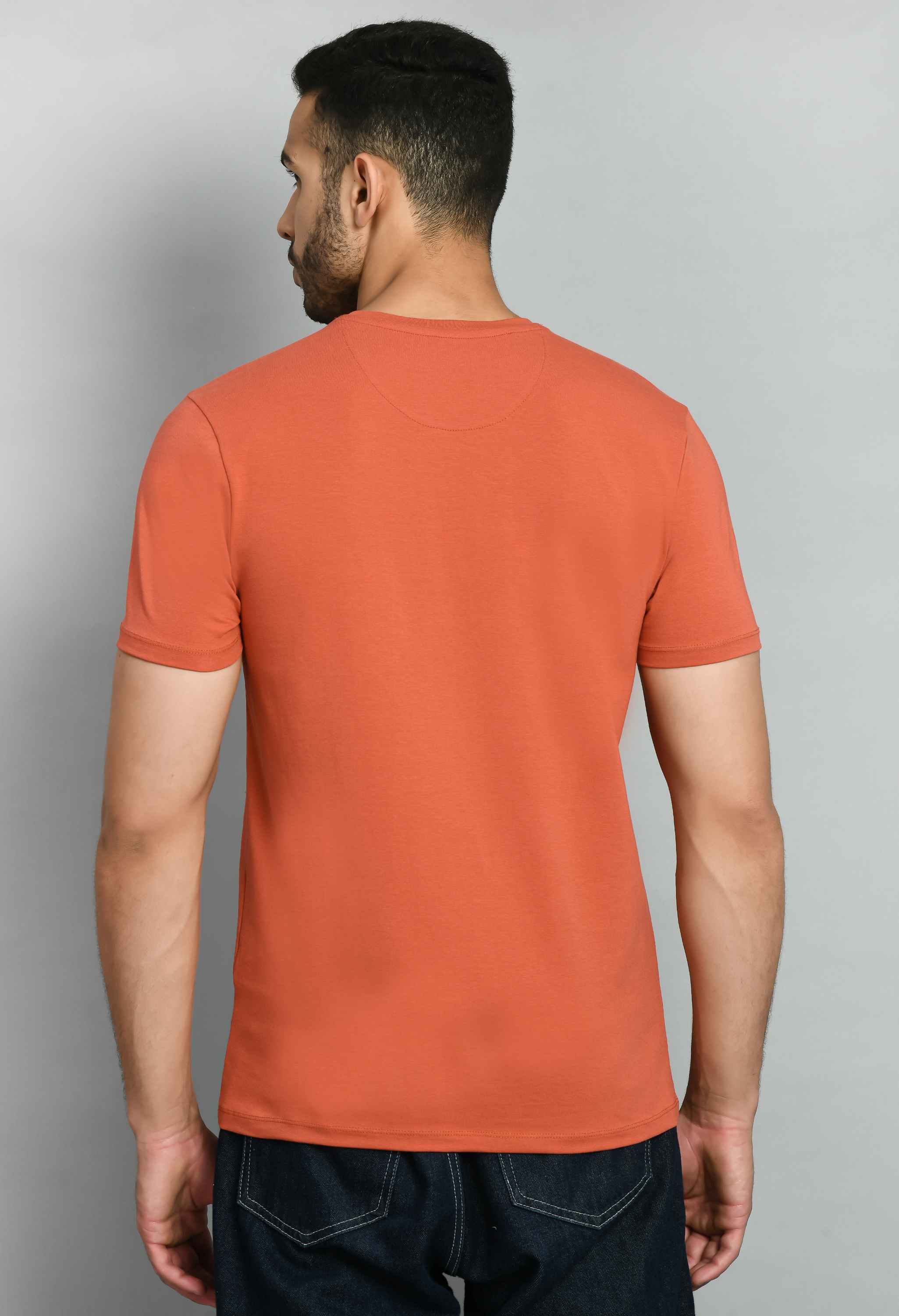 Men's Solid Rust Lycra Round Neck T-Shirt - SQUIREHOOD