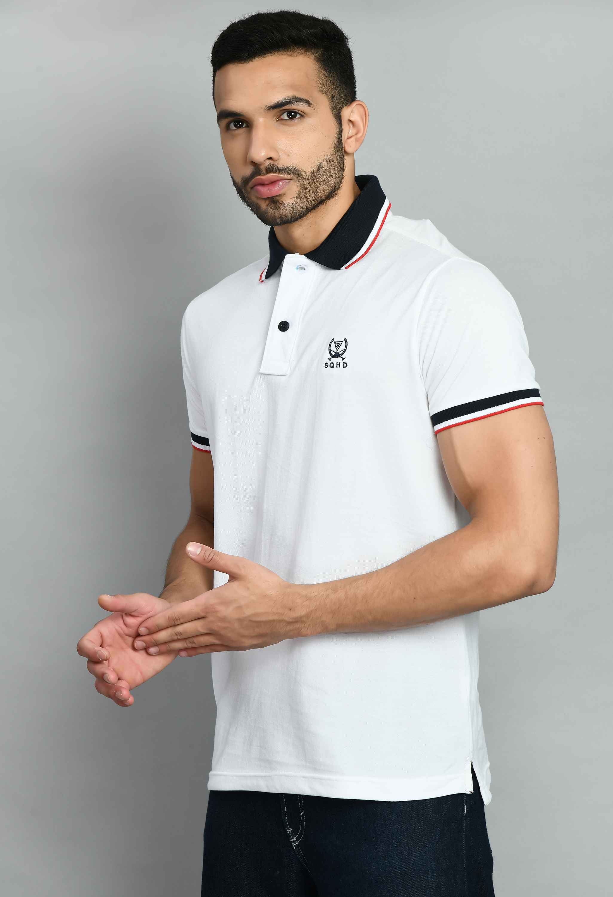 Men's Solid White Polo Neck T-Shirt